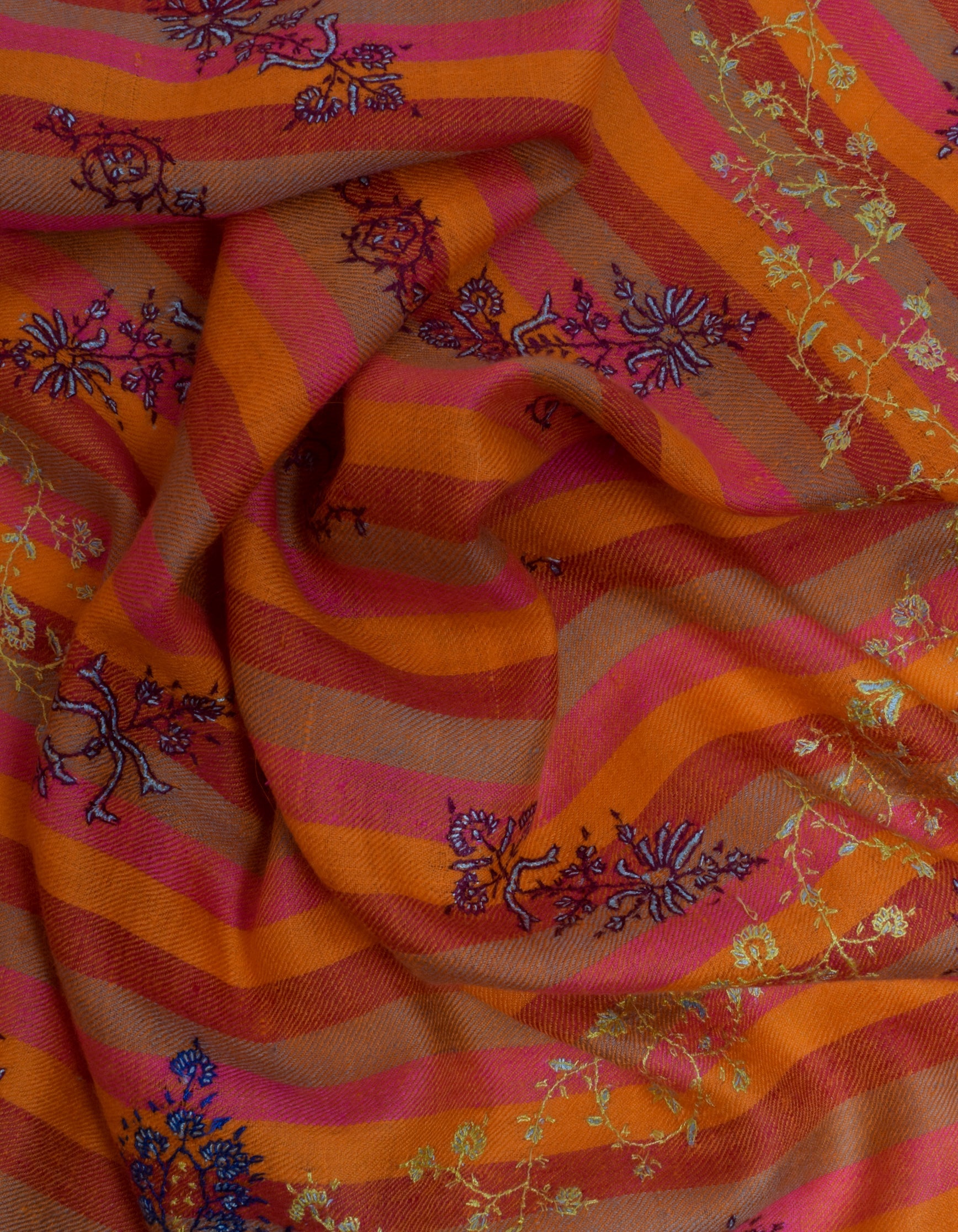 Modern Multicoloured Stripes Handwoven Sozni Embroidered Cashmere Pashmina Stole - Kashmir Box