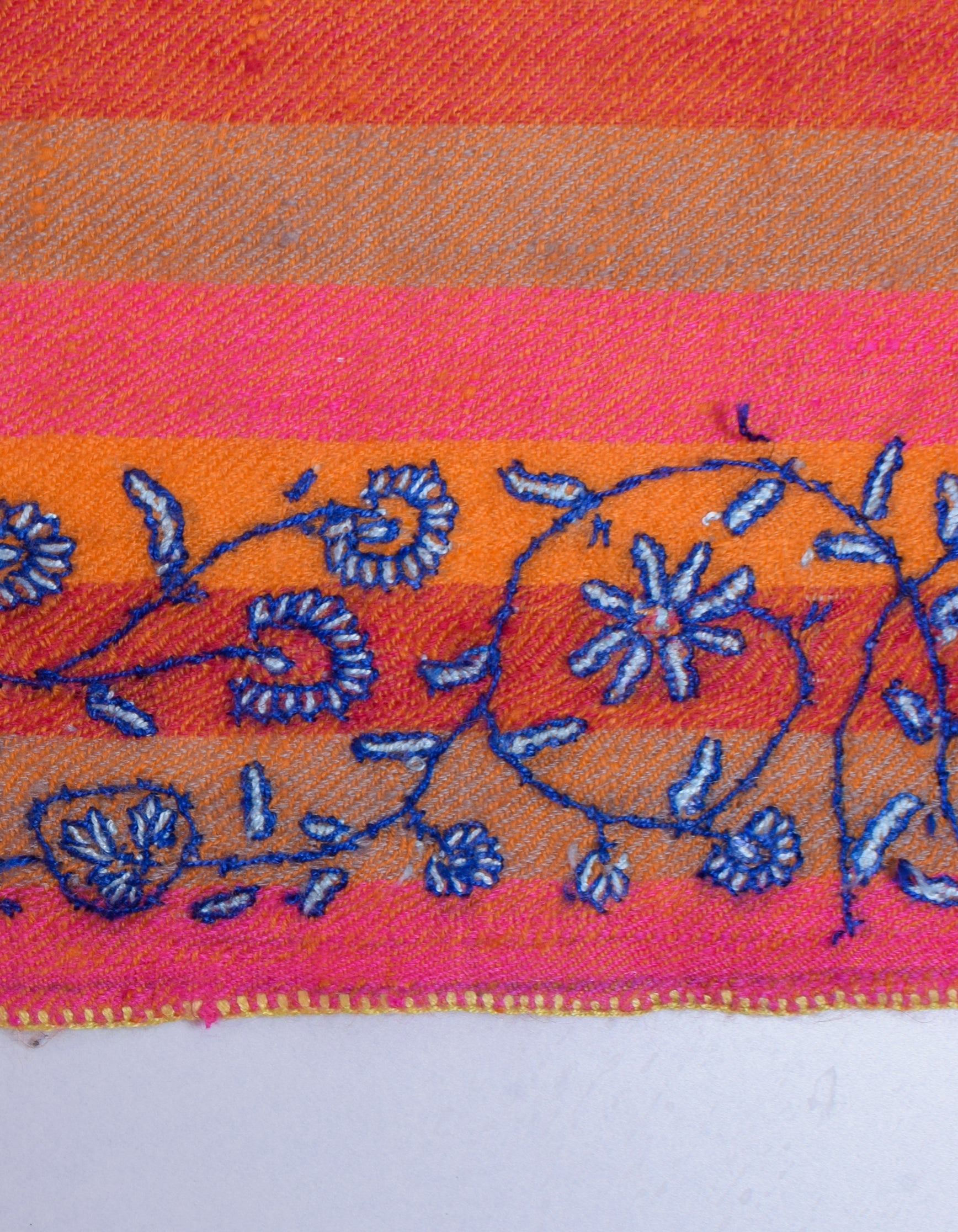 Modern Multicoloured Stripes Handwoven Sozni Embroidered Cashmere Pashmina Stole - Kashmir Box