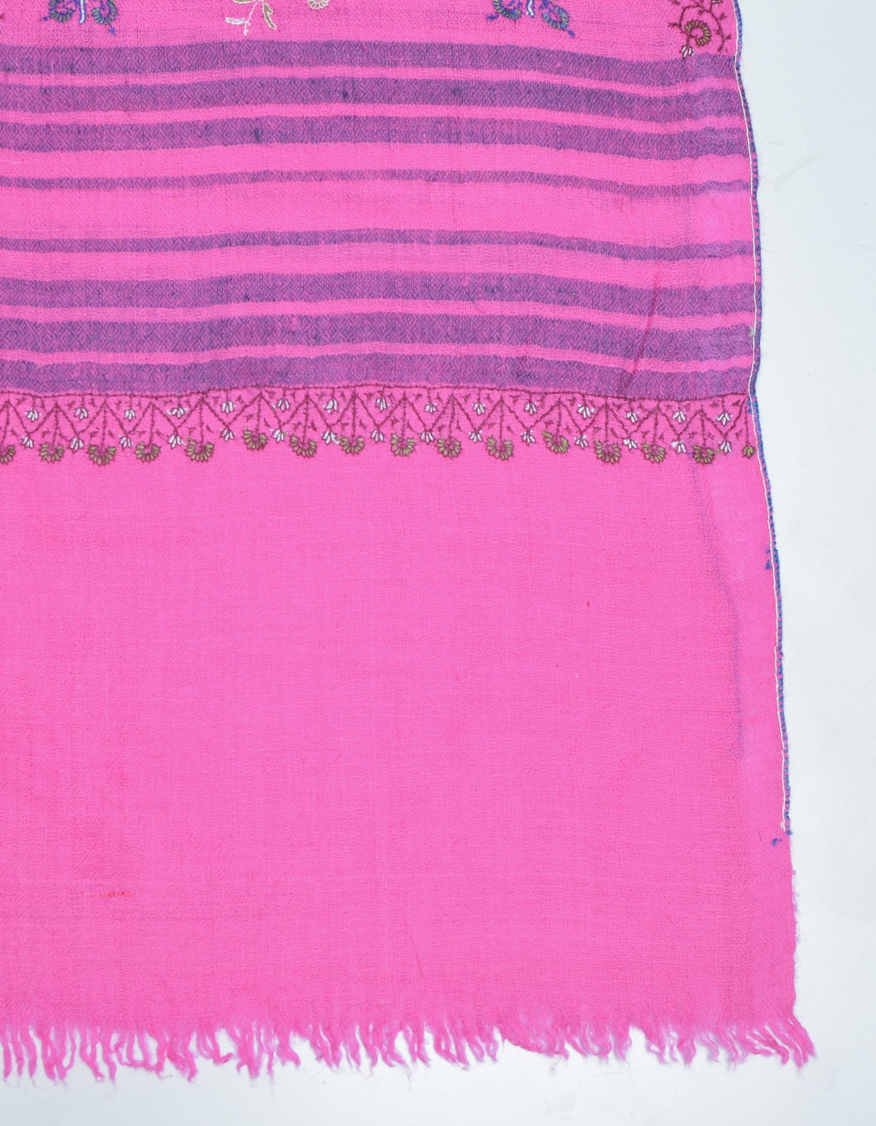 Modern Royal Pink Handwoven Stripes Embroidered Cashmere Pashmina Stole - Kashmir Box