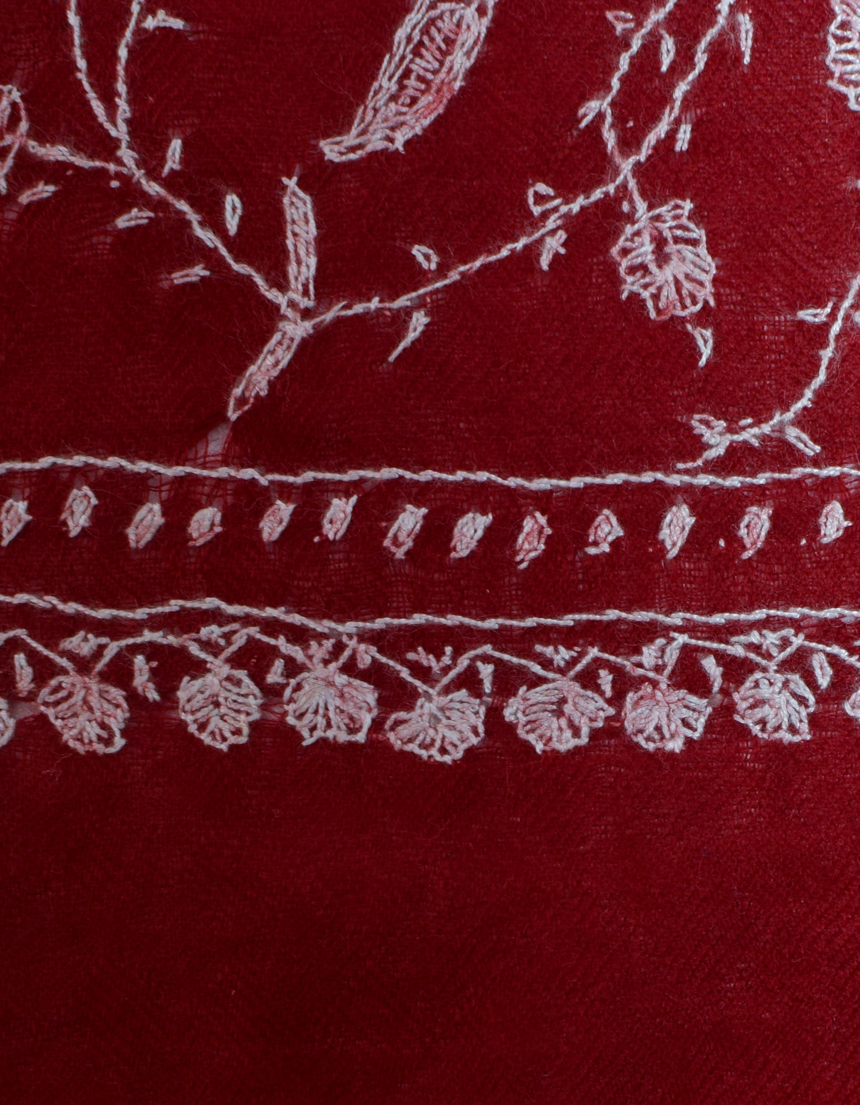Red Handwoven Sozni Jaali Embroidered Cashmere Pashmina Stole