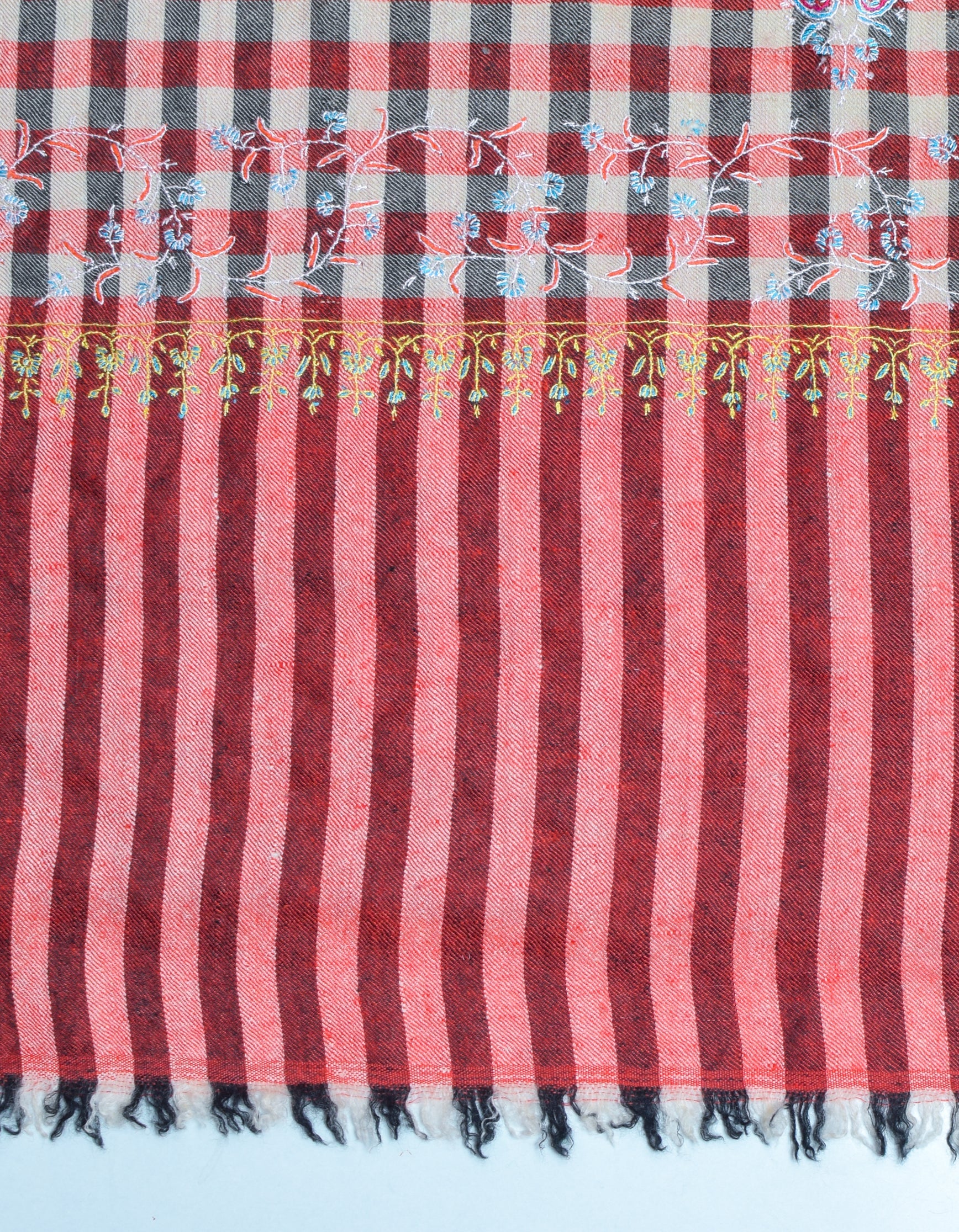 Modern Multi-Pattern Check Handwoven Embroidered Cashmere Pashmina Stole - Kashmir Box