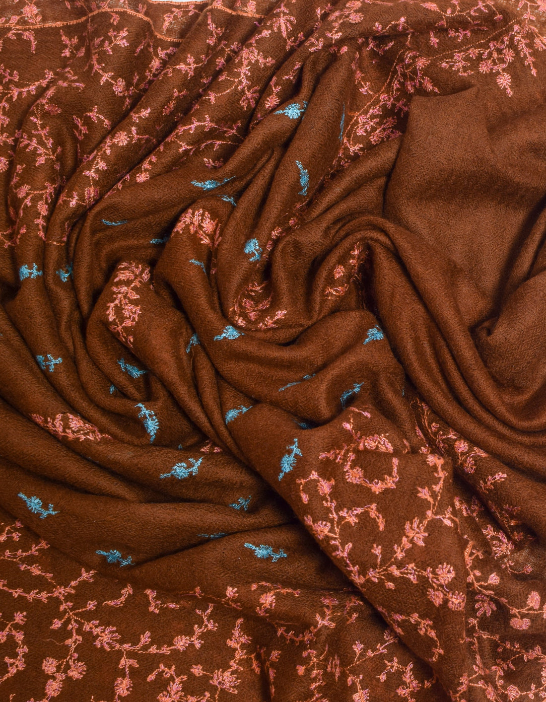 Coffee Handwoven Border Booti Embroidered Cashmere Pashmina Stole - Kashmir Box