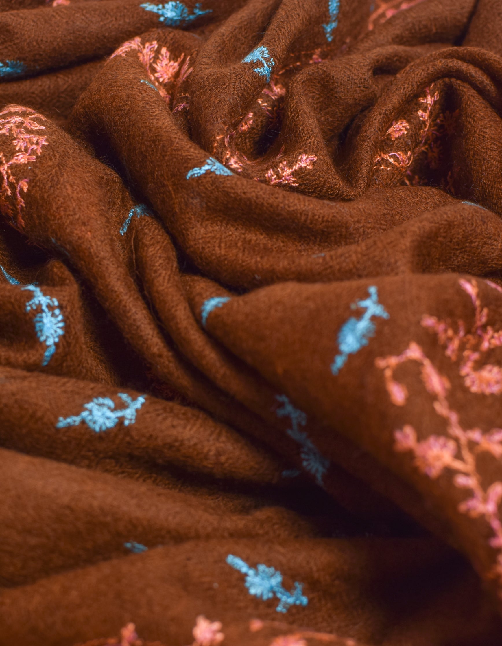 Coffee Handwoven Border Booti Embroidered Cashmere Pashmina Stole - Kashmir Box