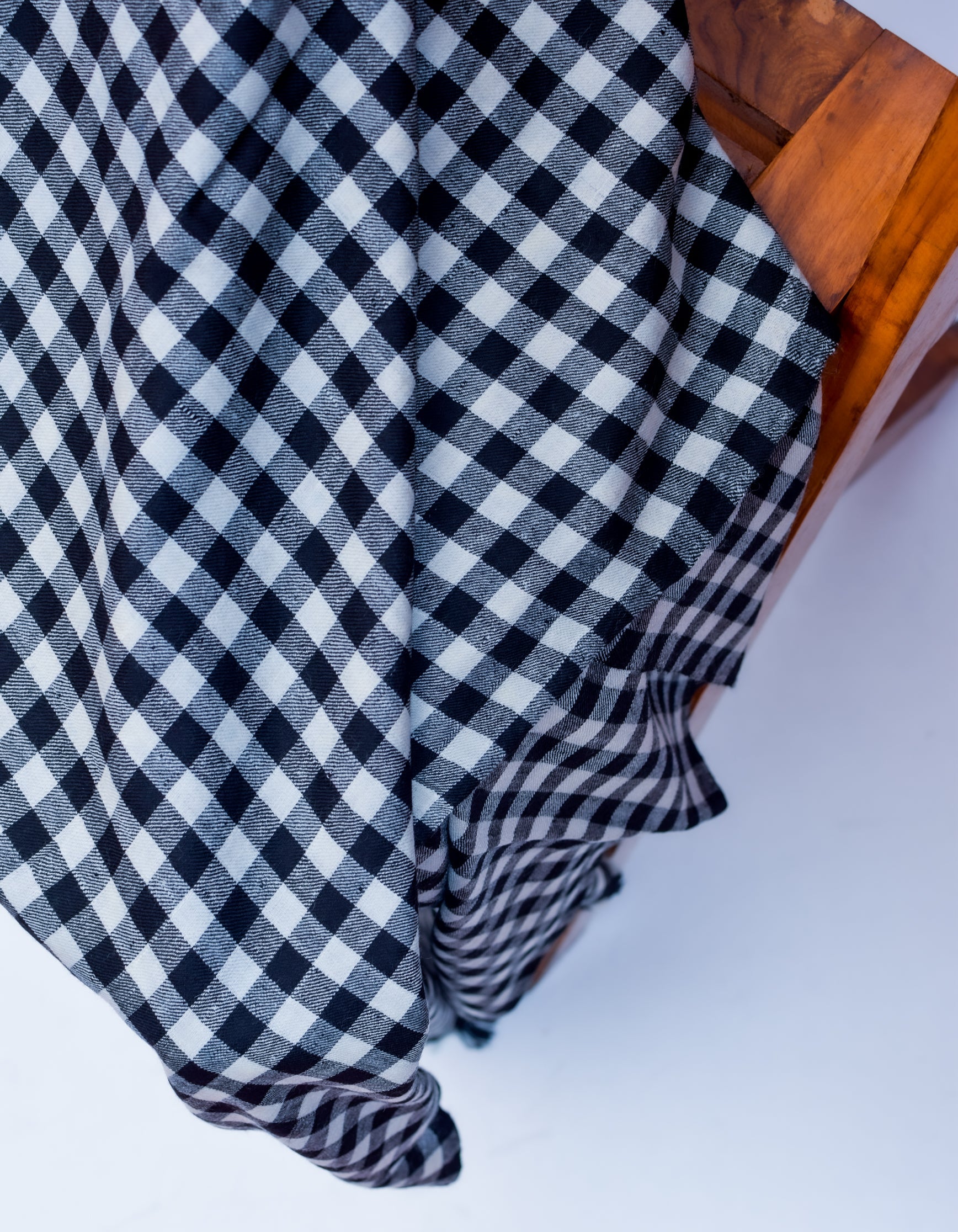 Black Handwoven Multi-Pattern Check Pashmina Stole - Kashmir Box