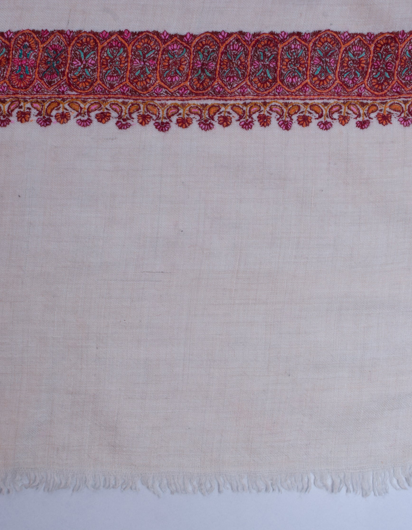 Natural Light Beige Handwoven Sozni Border Embroidered Cashmere Pashmina Shawl - Kashmir Box