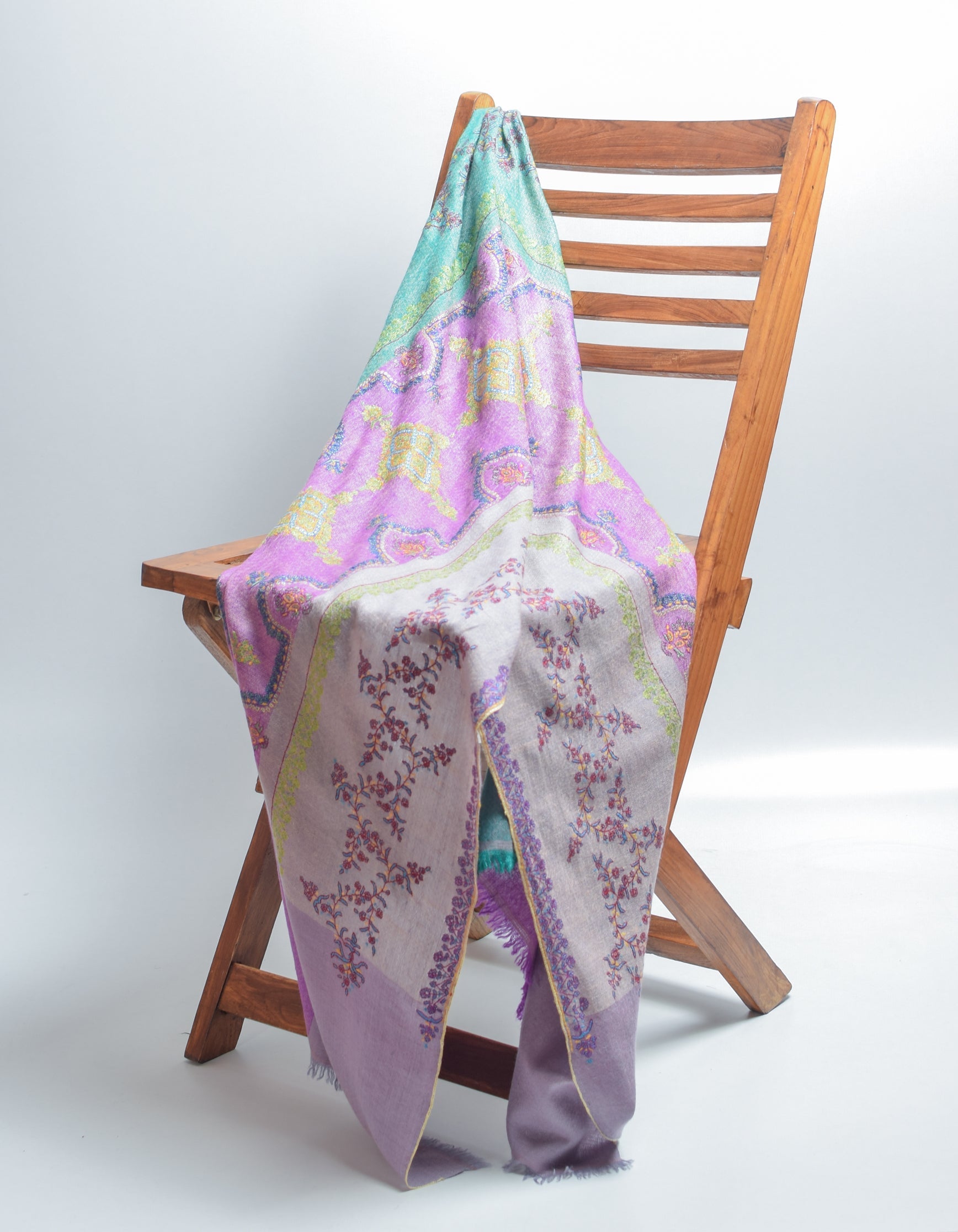 Modern Multicolour Handwoven Embroidered Cashmere Pashmina Stole - Kashmir Box