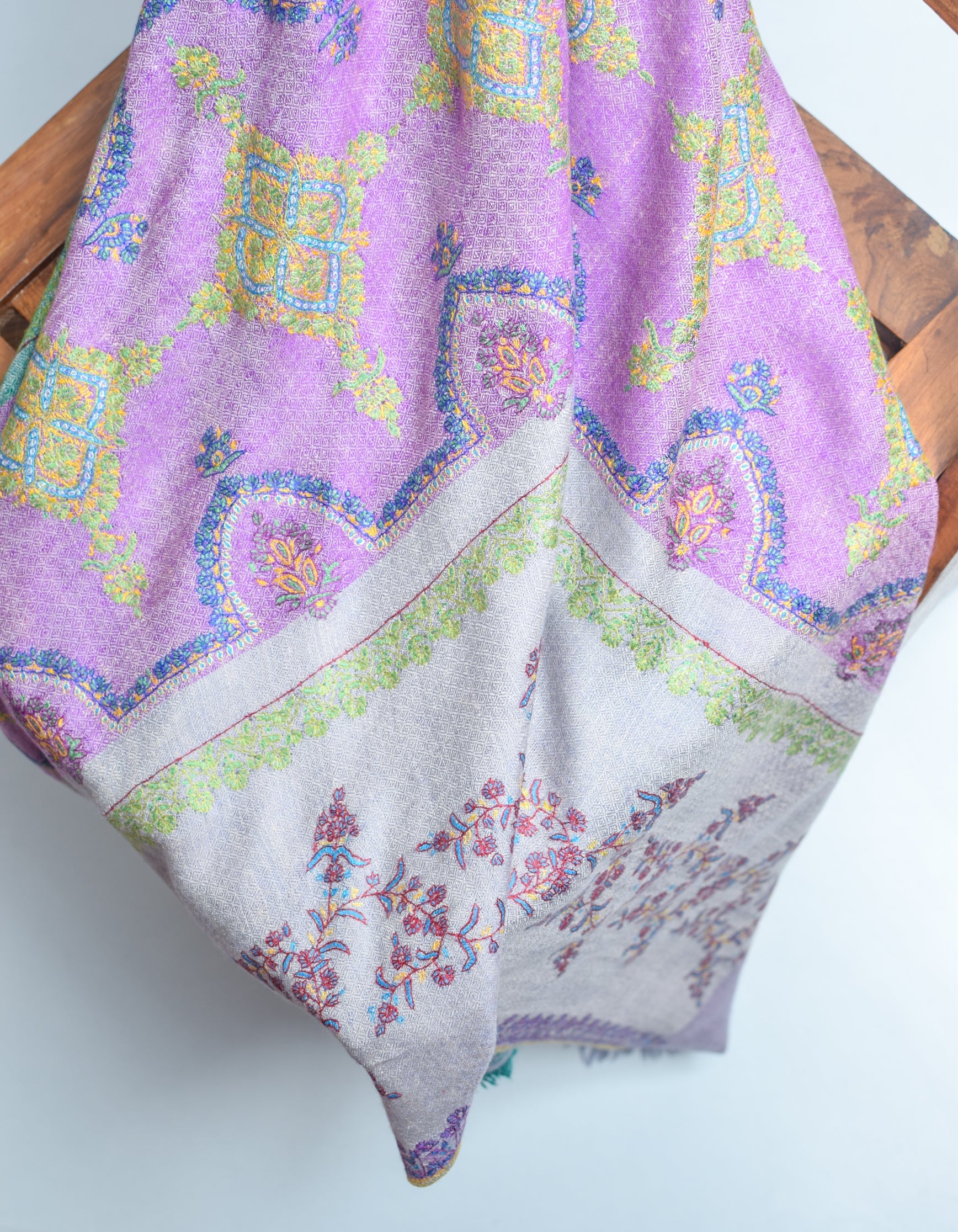 Modern Multicolour Handwoven Embroidered Cashmere Pashmina Stole - Kashmir Box