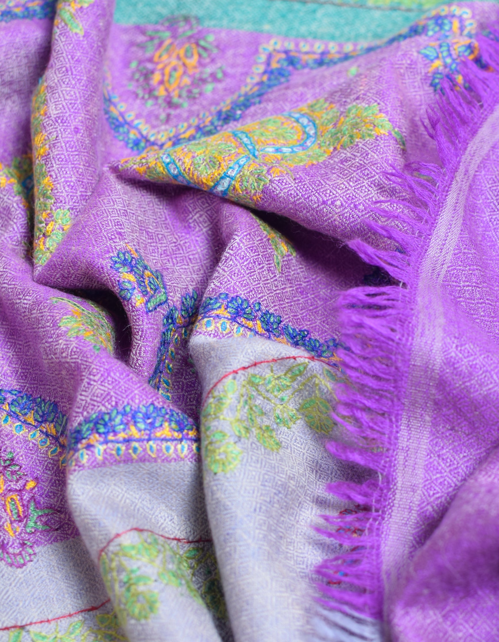 Modern Multicolour Handwoven Embroidered Cashmere Pashmina Stole - Kashmir Box