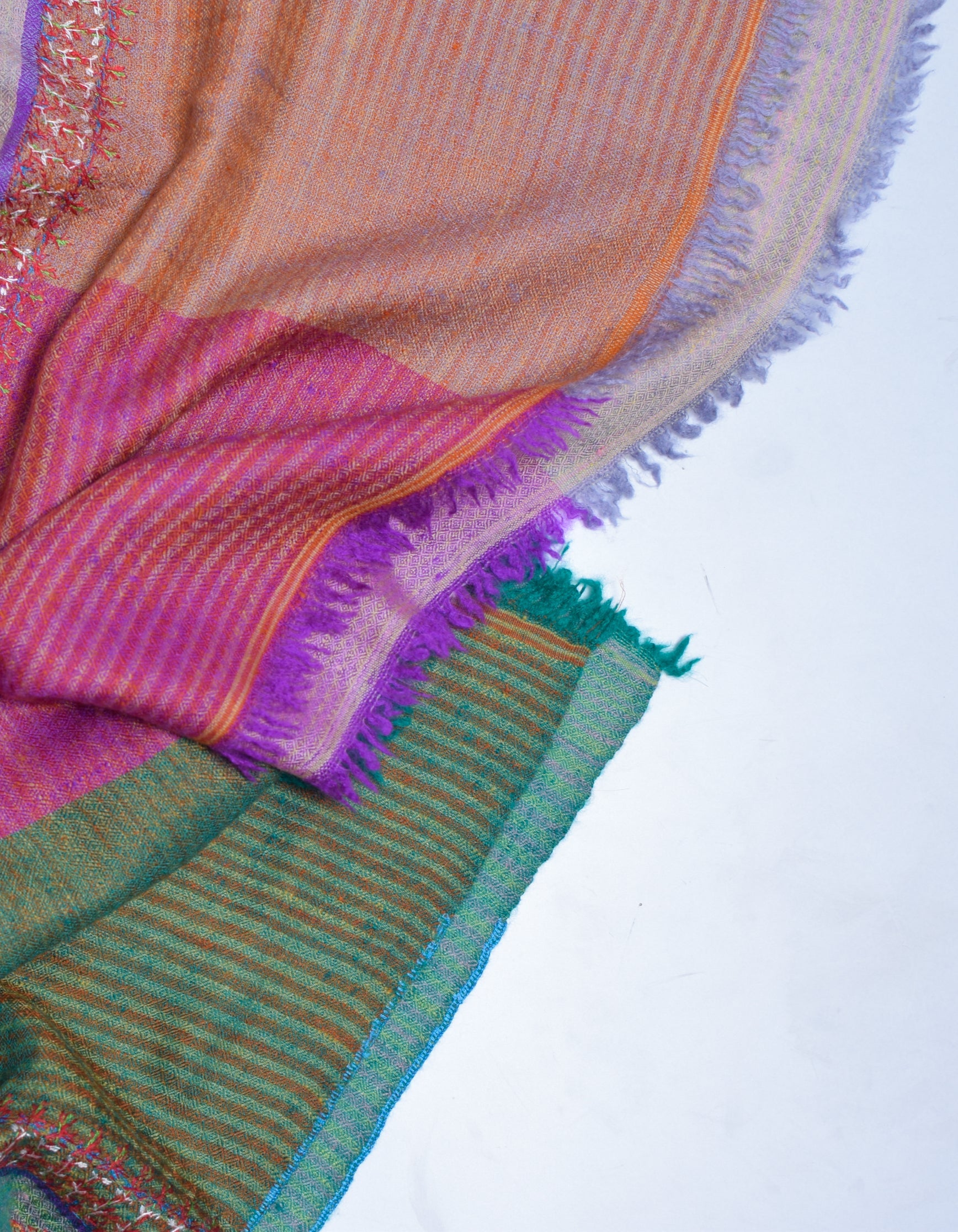 Modern Multi-Pattern Squares Handwoven Embroidered Cashmere Pashmina Stole - Kashmir Box