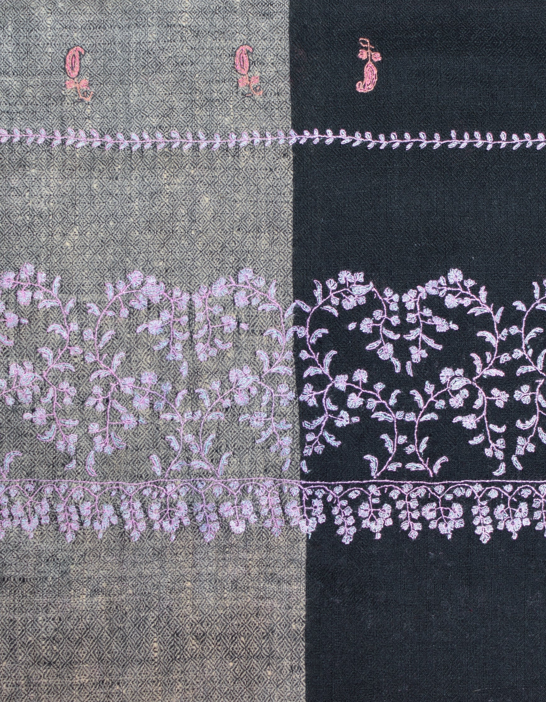 Modern Dual-Tone Handwoven Paisley Embroidered Cashmere Pashmina Stole - Kashmir Box