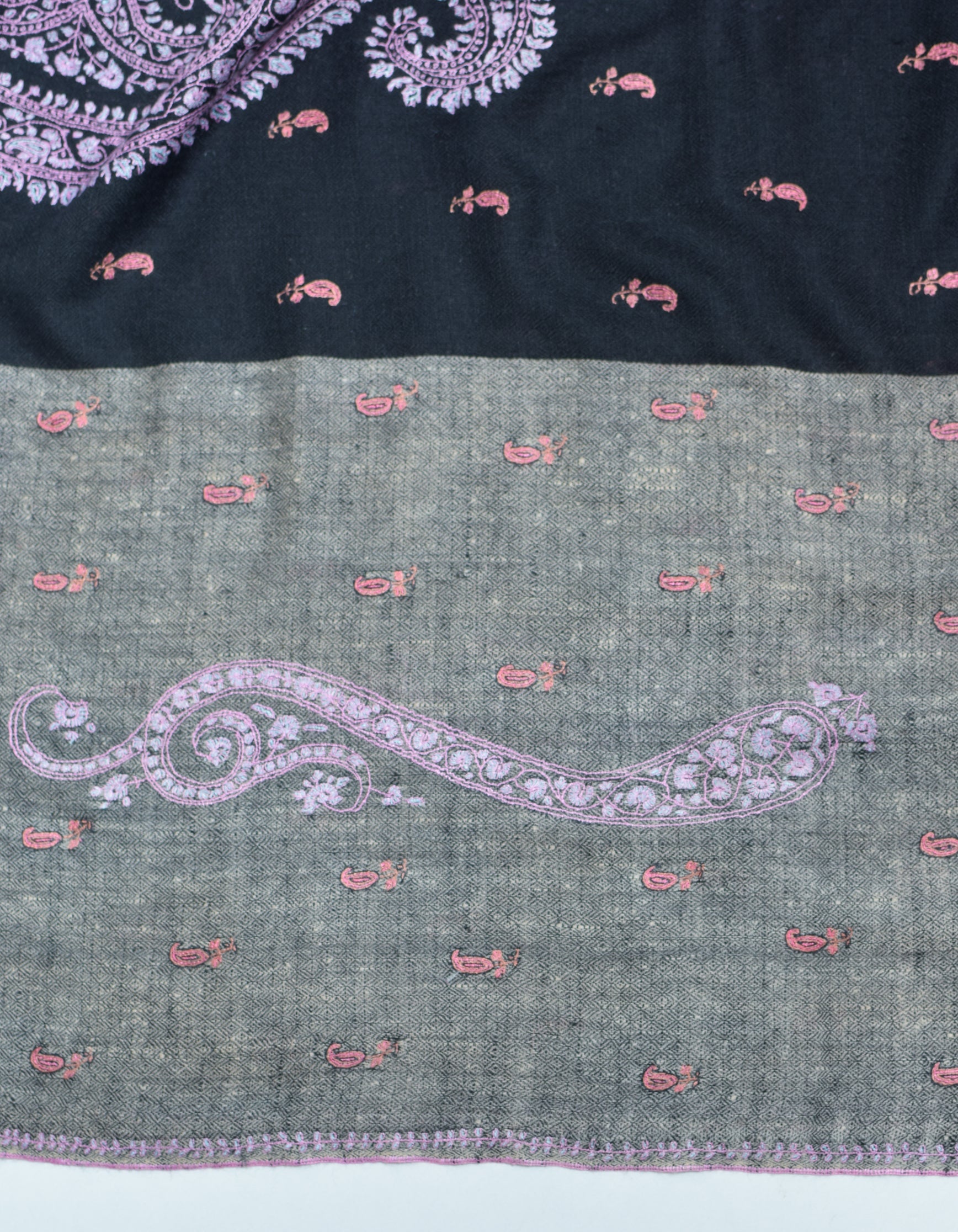 Modern Dual-Tone Handwoven Paisley Embroidered Cashmere Pashmina Stole - Kashmir Box