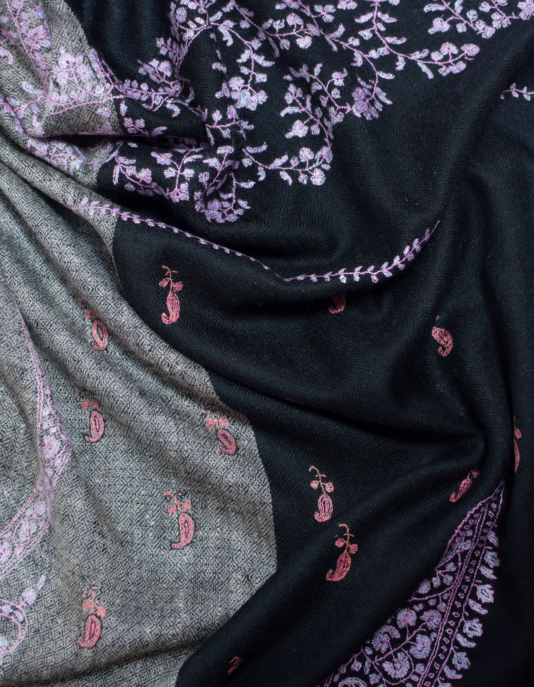 Modern Dual-Tone Handwoven Paisley Embroidered Cashmere Pashmina Stole - Kashmir Box