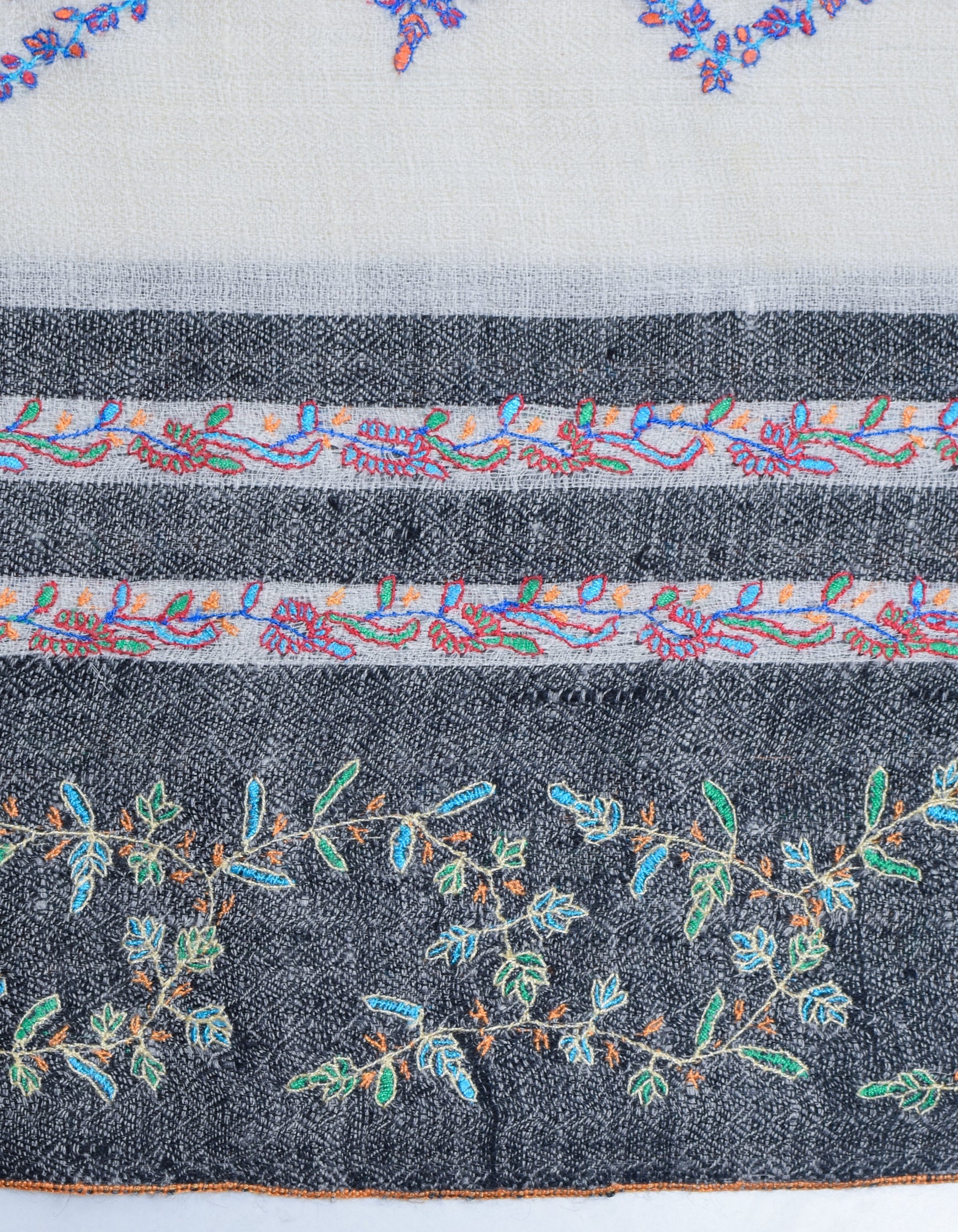 Modern Cream Multi-Pattern Handwoven Embroidered Cashmere Pashmina Stole - Kashmir Box