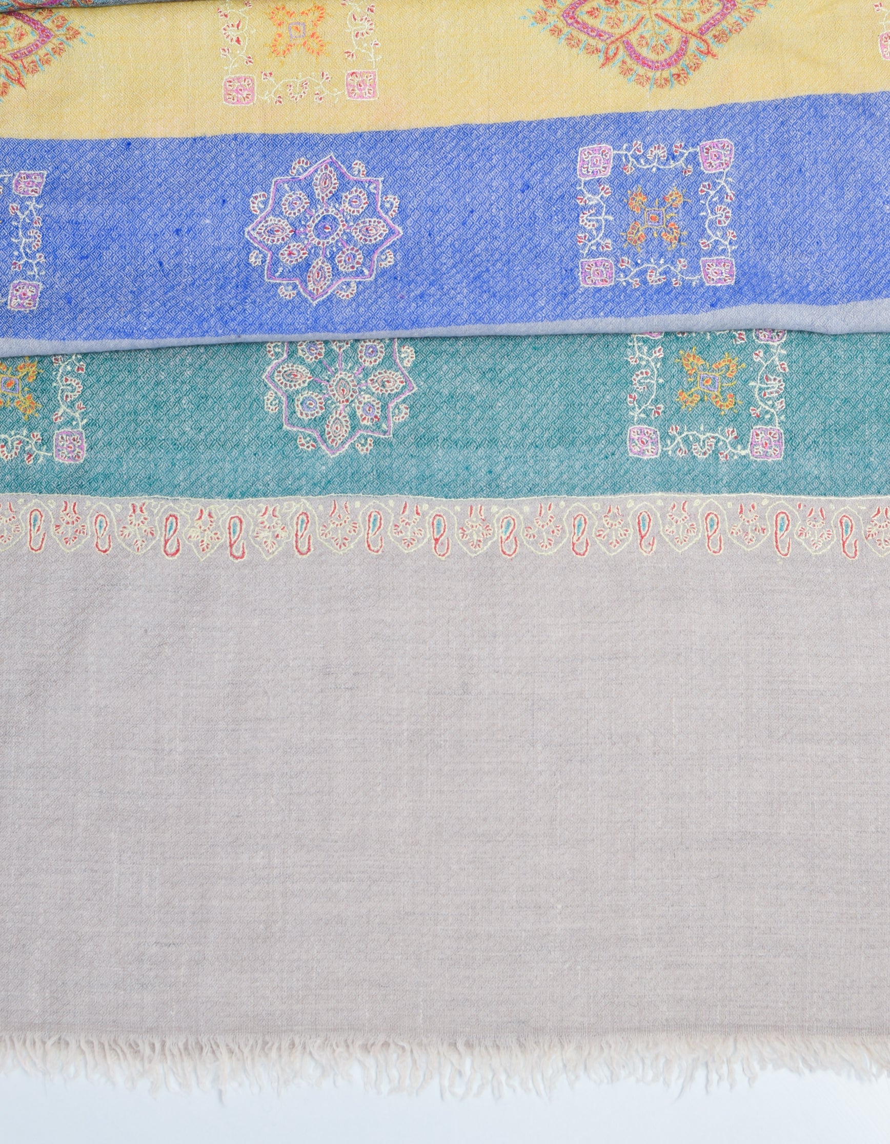 Modern Handwoven Stripes Embroidered Multicolour Cashmere Pashmina Stole - Kashmir Box