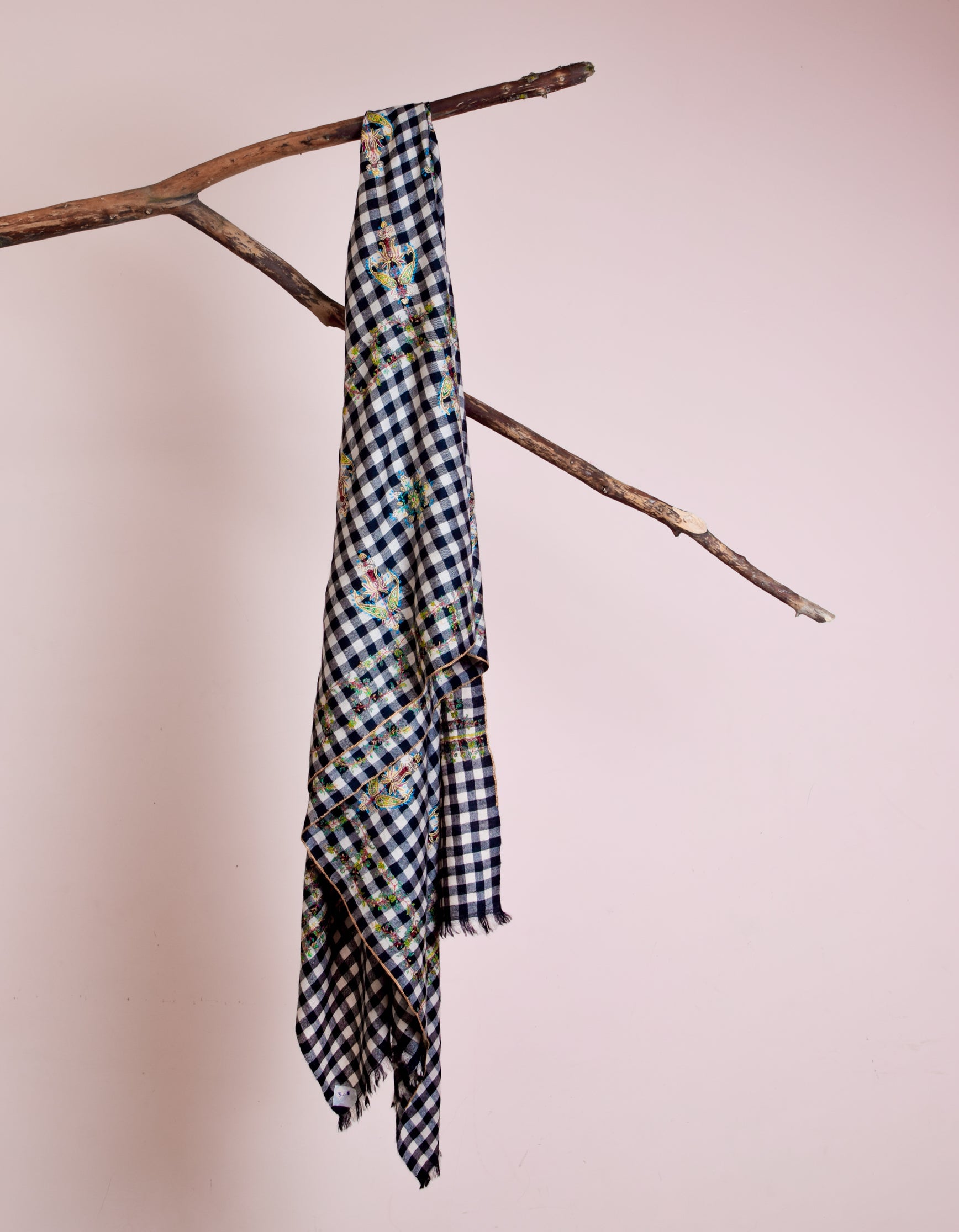 Chess Check Sozni Paisley Embroidered Pashmina Stole - Kashmir Box