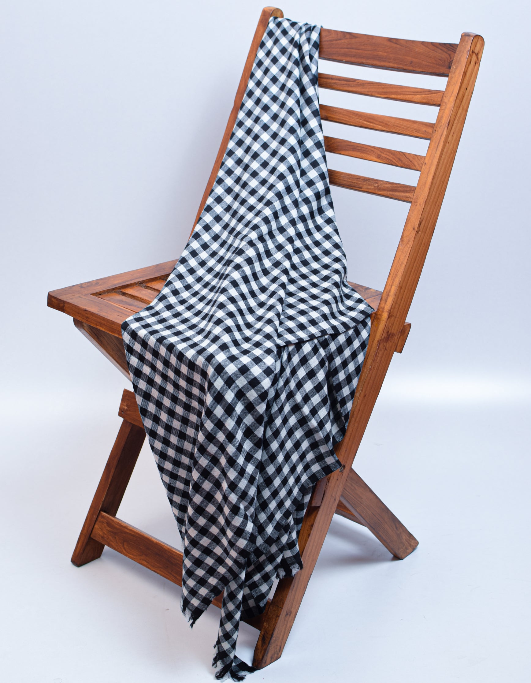 Black Handwoven Multi-Pattern Check Pashmina Stole - Kashmir Box