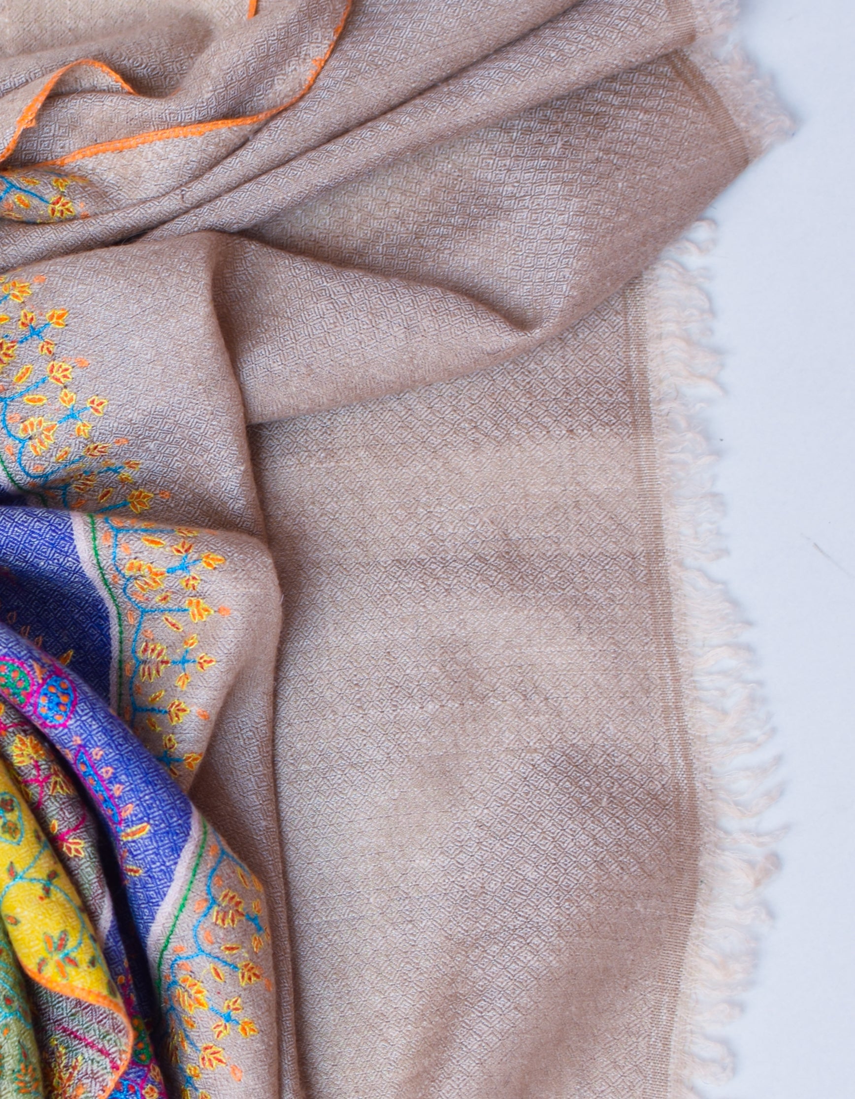 Modern Toned Handwoven Sozni Embroidered Pashmina Stripes Stole - Kashmir Box