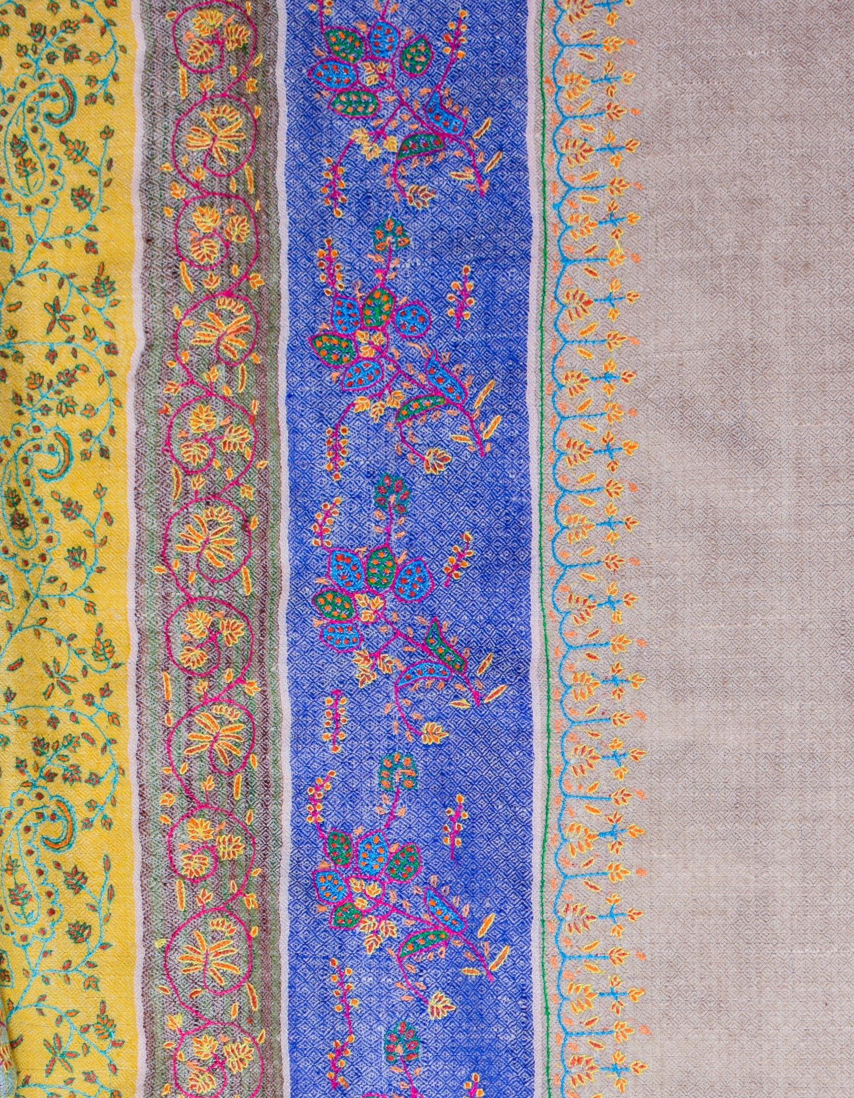 Modern Toned Handwoven Sozni Embroidered Pashmina Stripes Stole - Kashmir Box