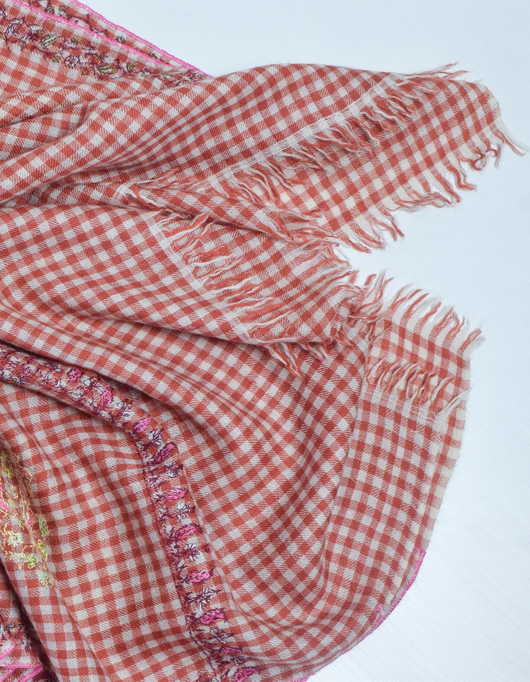 Modern Multi-Pattern Brick Cream Check Handwoven Embroidered Cashmere Pashmina Stole - Kashmir Box