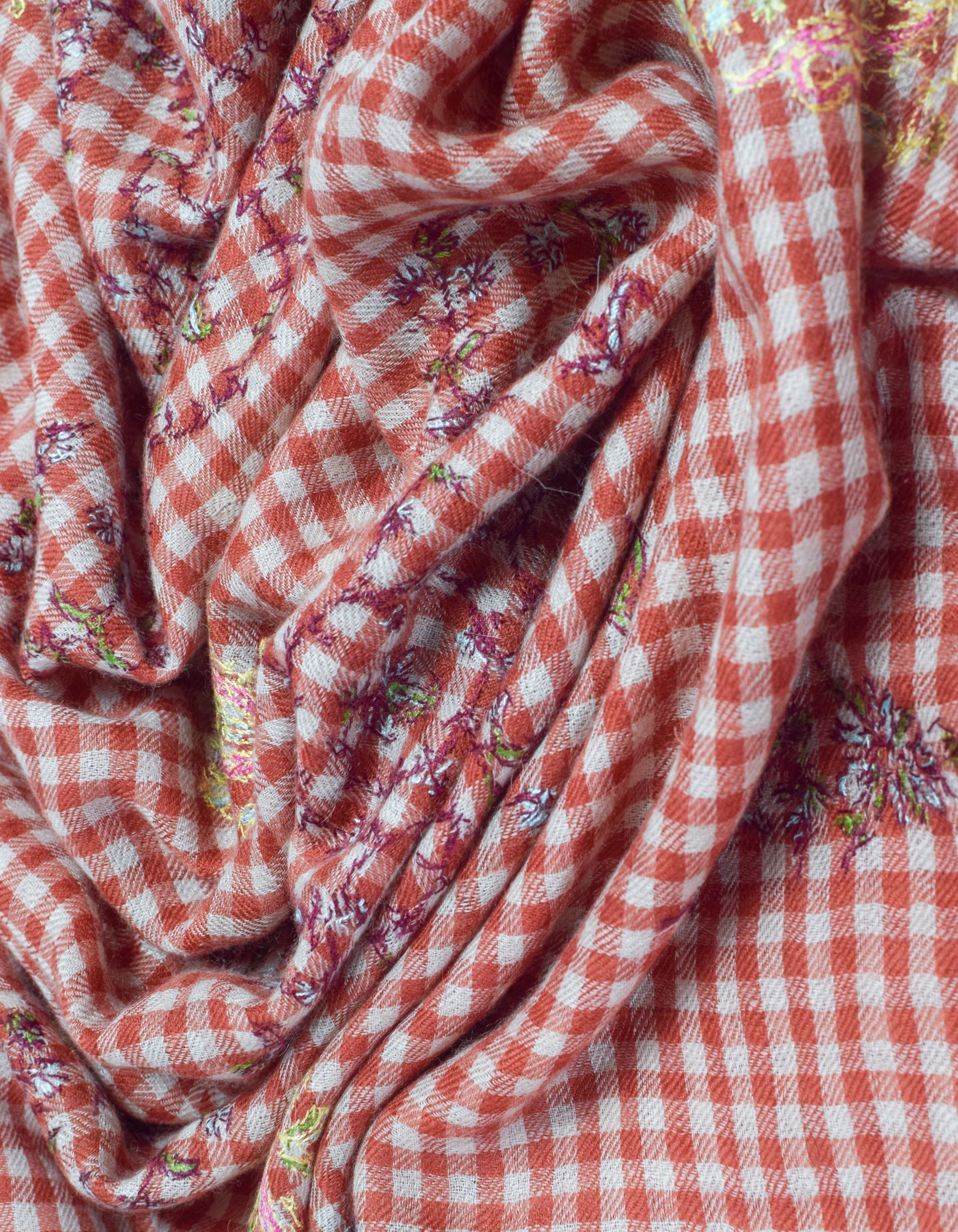 Modern Multi-Pattern Brick Cream Check Handwoven Embroidered Cashmere Pashmina Stole - Kashmir Box