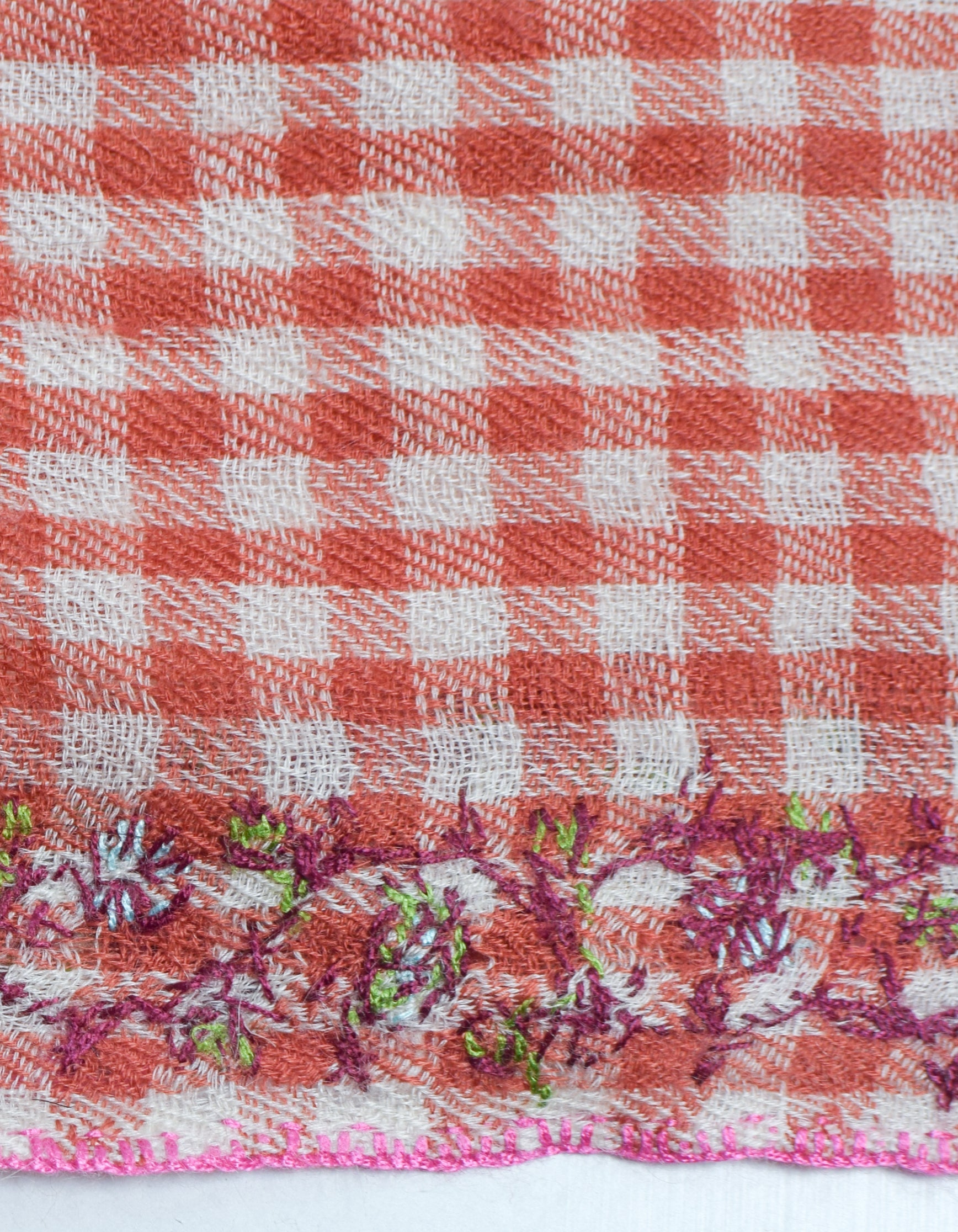 Modern Multi-Pattern Brick Cream Check Handwoven Embroidered Cashmere Pashmina Stole - Kashmir Box