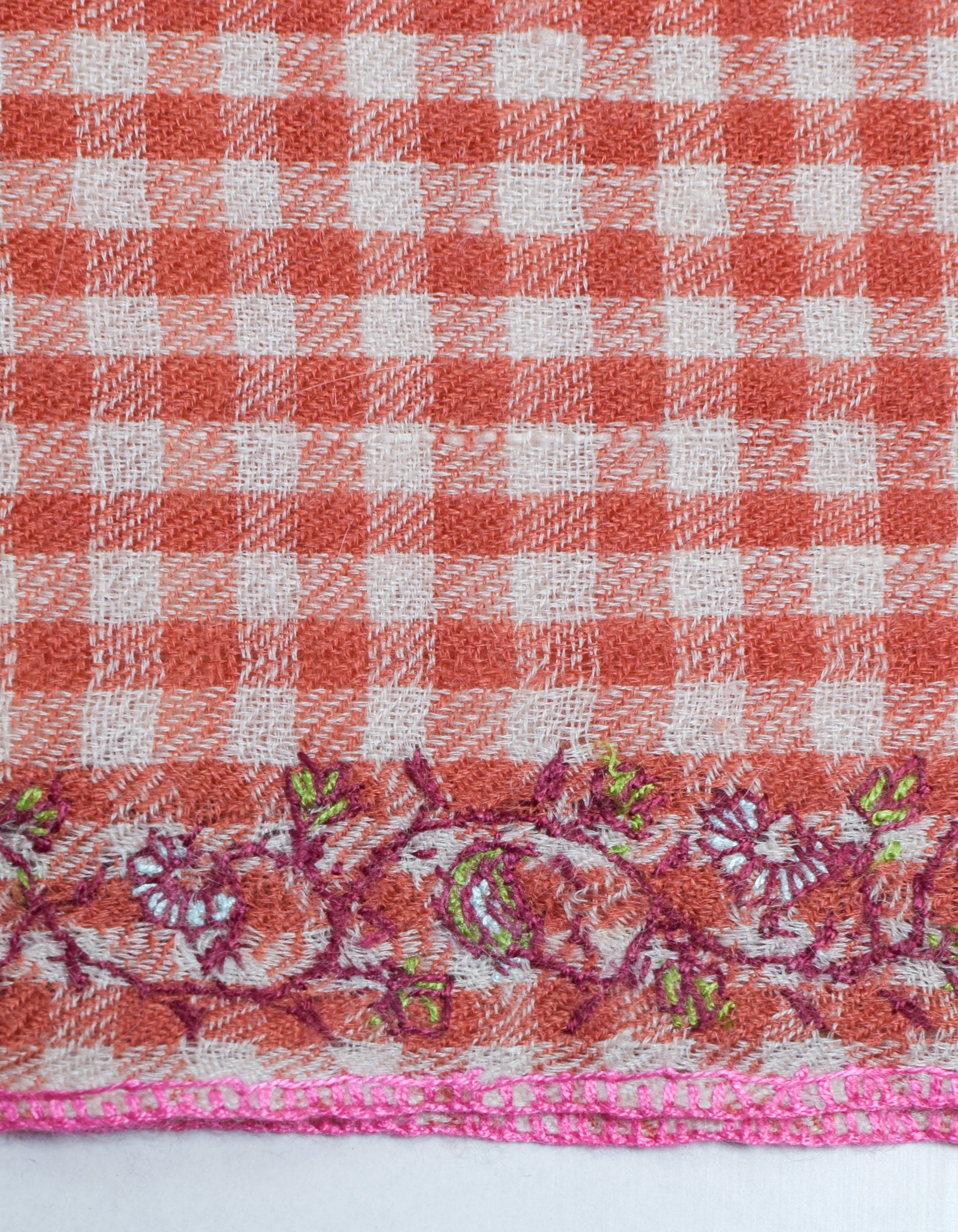 Modern Multi-Pattern Brick Cream Check Handwoven Embroidered Cashmere Pashmina Stole - Kashmir Box