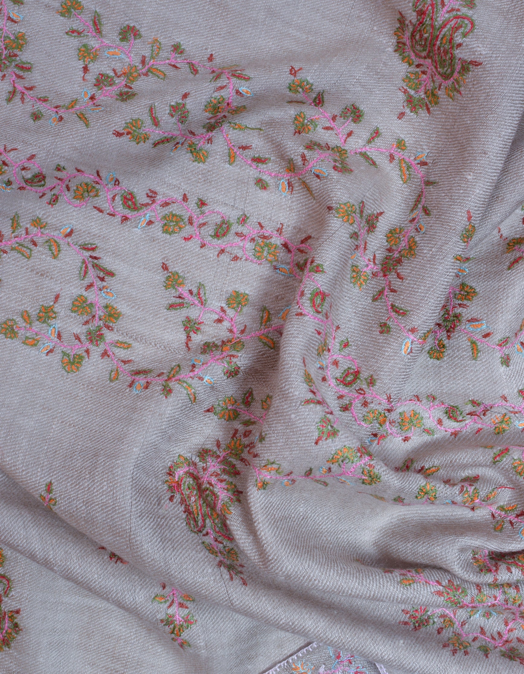 Modern Ash Grey Handwoven Sozni Embroidered Cashmere Pashmina Stole