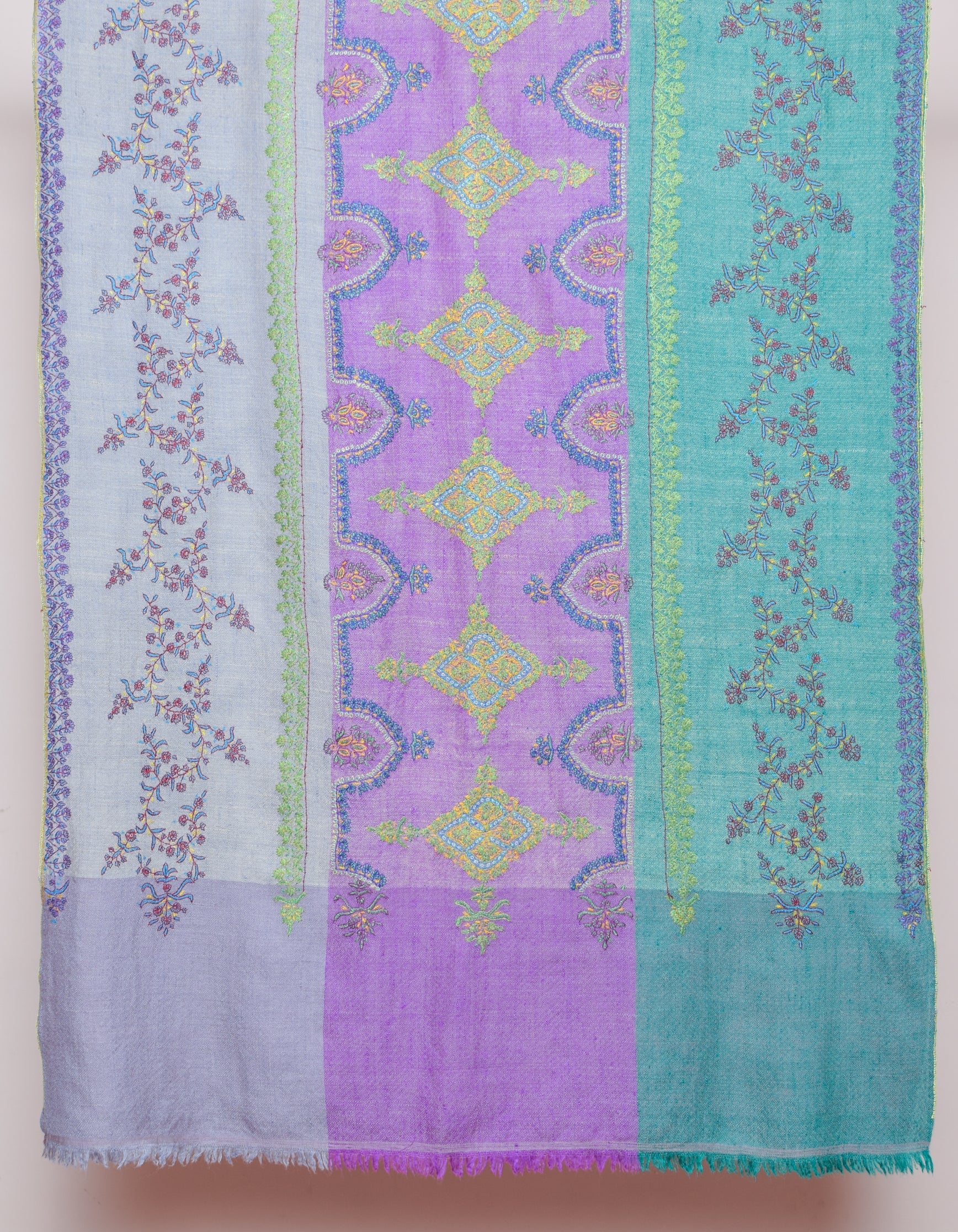 Modern Multicolour Handwoven Embroidered Cashmere Pashmina Stole - Kashmir Box