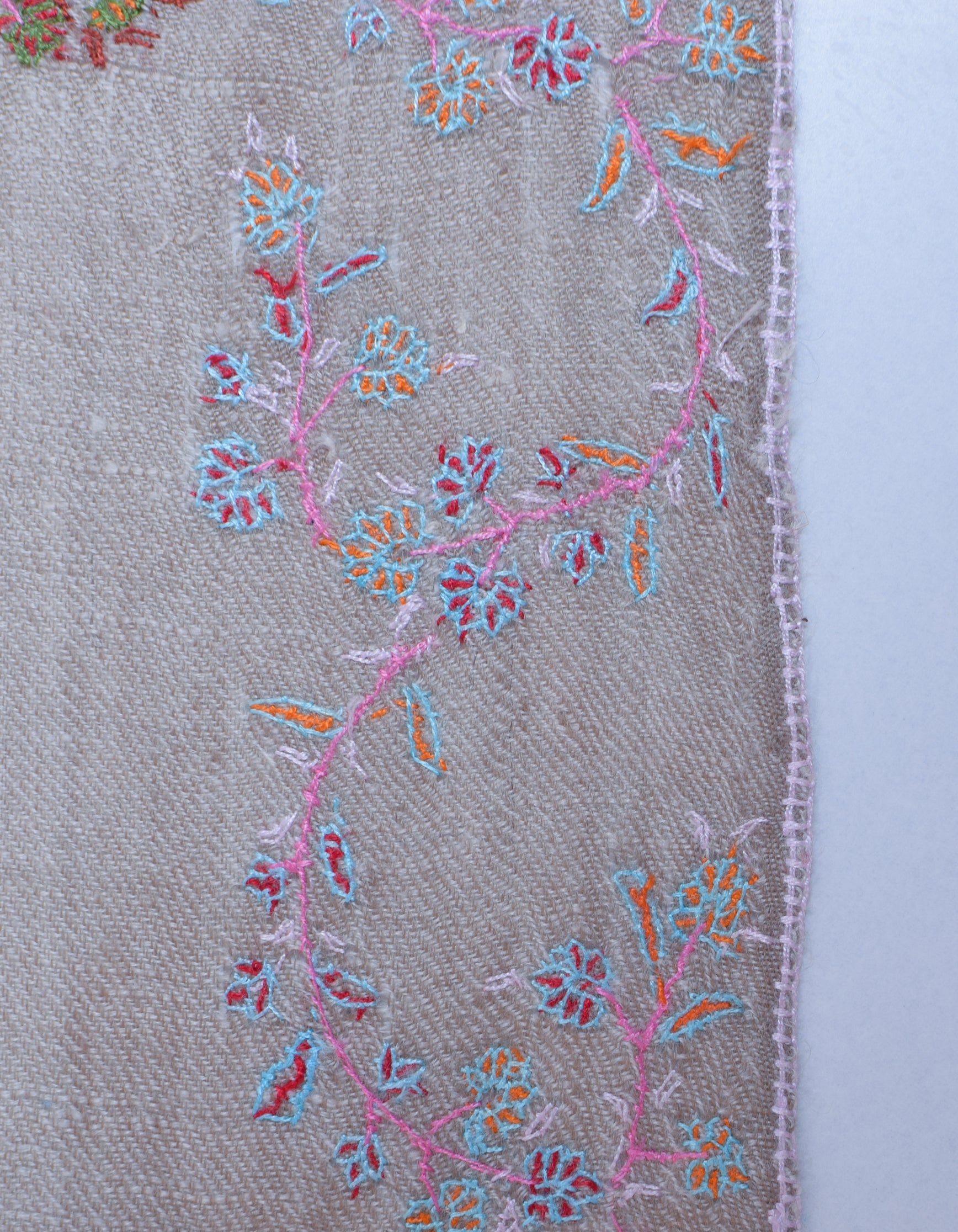 Modern Ash Grey Handwoven Sozni Embroidered Cashmere Pashmina Stole