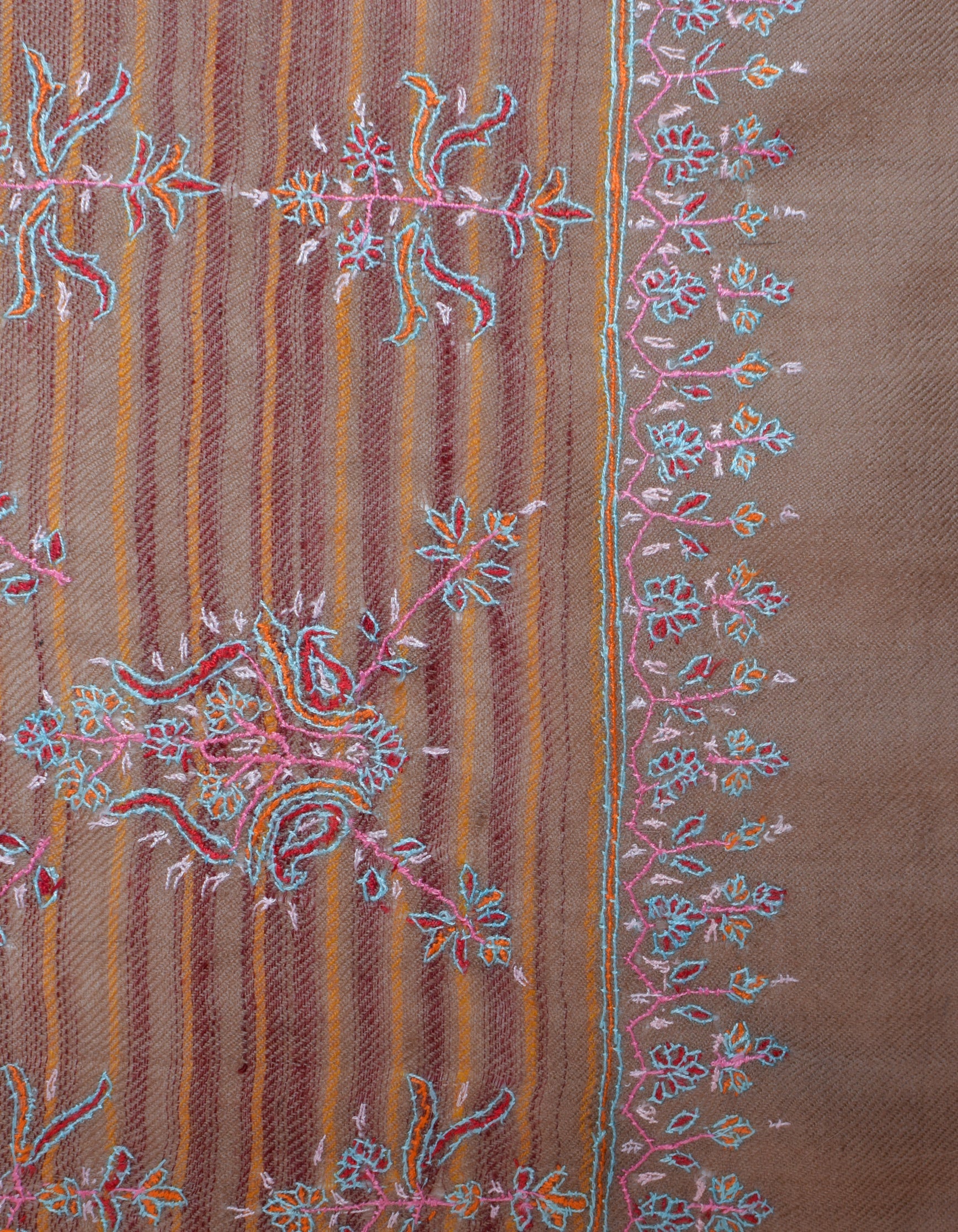 Modern Ash Grey Handwoven Sozni Embroidered Cashmere Pashmina Stole