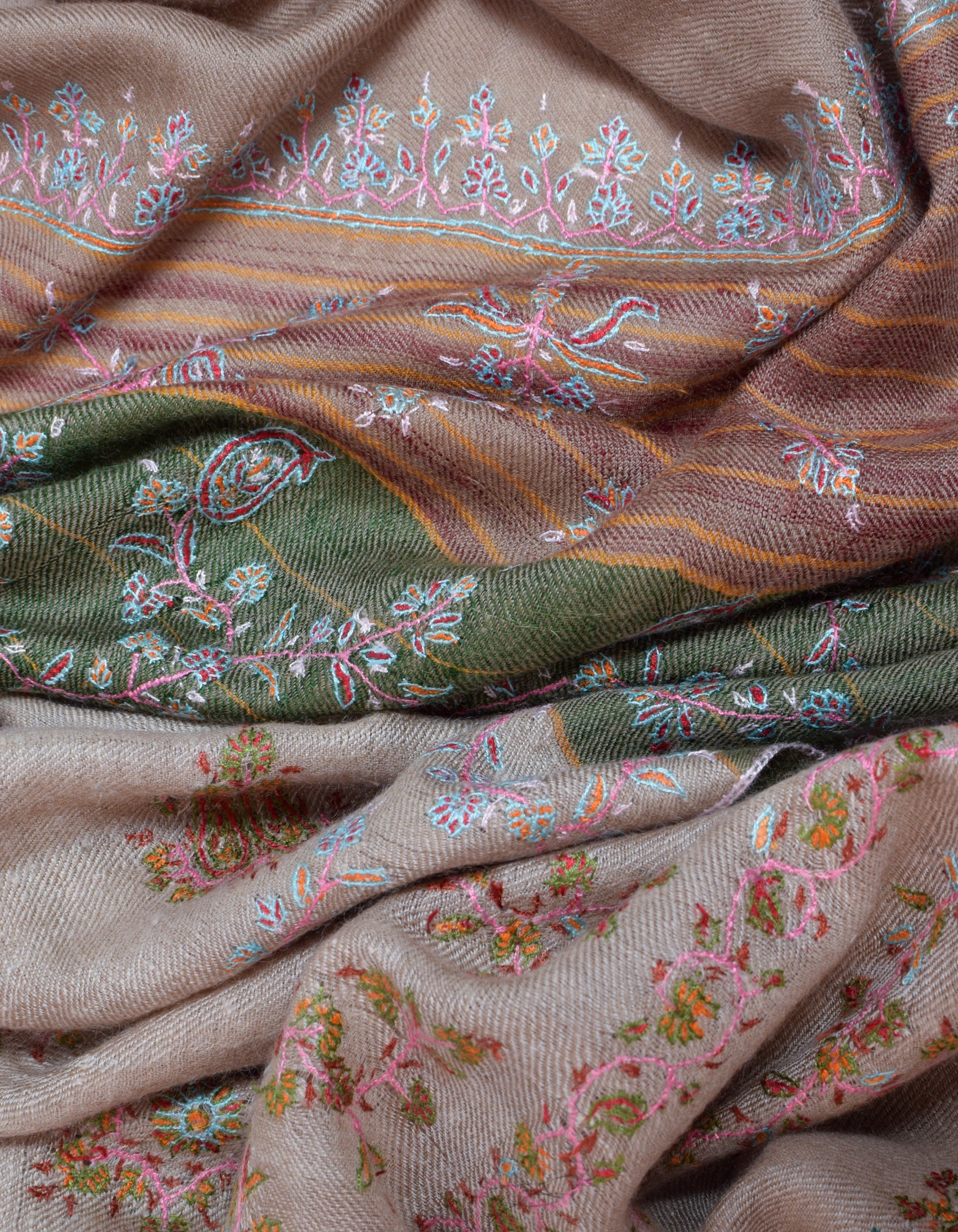 Modern Ash Grey Handwoven Sozni Embroidered Cashmere Pashmina Stole