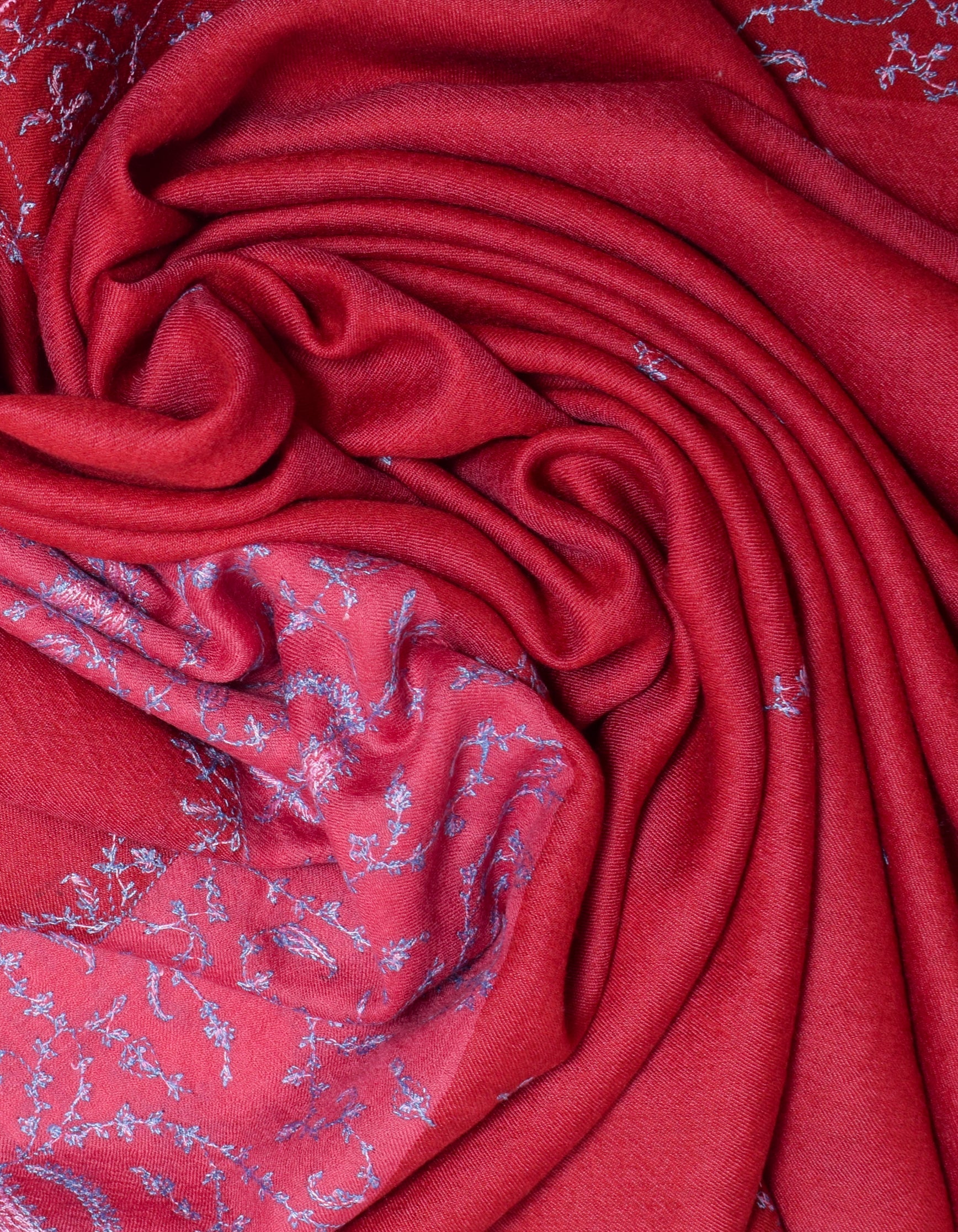 Muted Red Handwoven Sozni Embroidered Cashmere Pashmina Stole - Kashmir Box