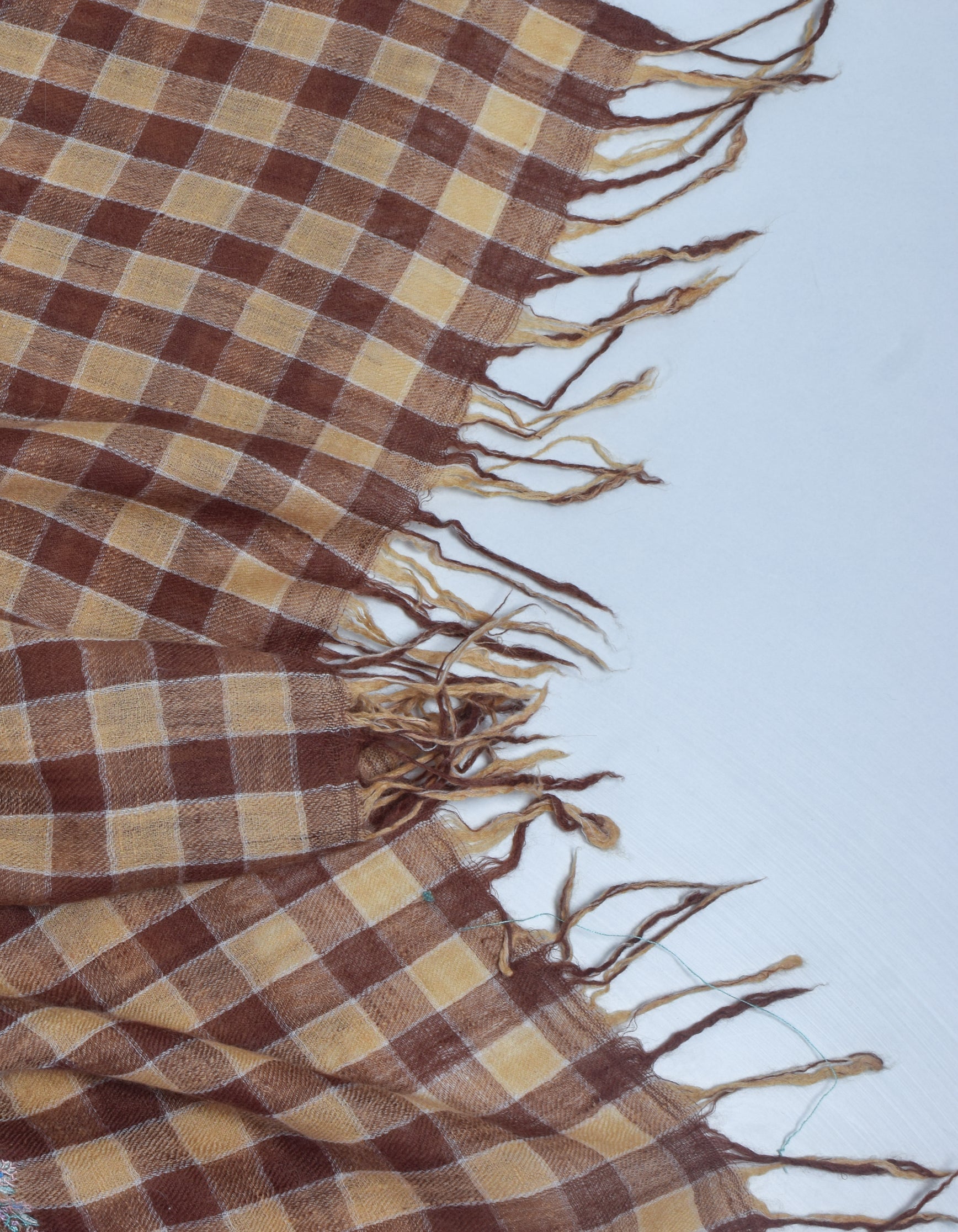 Modern Coffee Multi-Pattern Check Handwoven Embroidered Cashmere Pashmina Stole - Kashmir Box