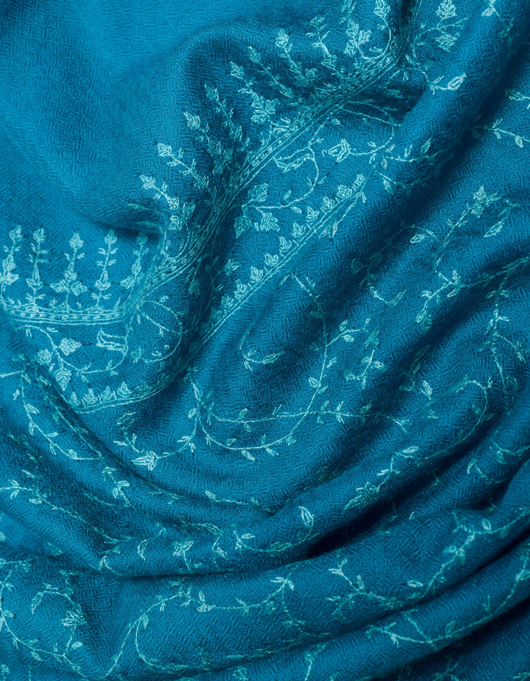 Deep Blue Handwoven Jaali Embroidered Cashmere Pashmina Shawl - Kashmir Box