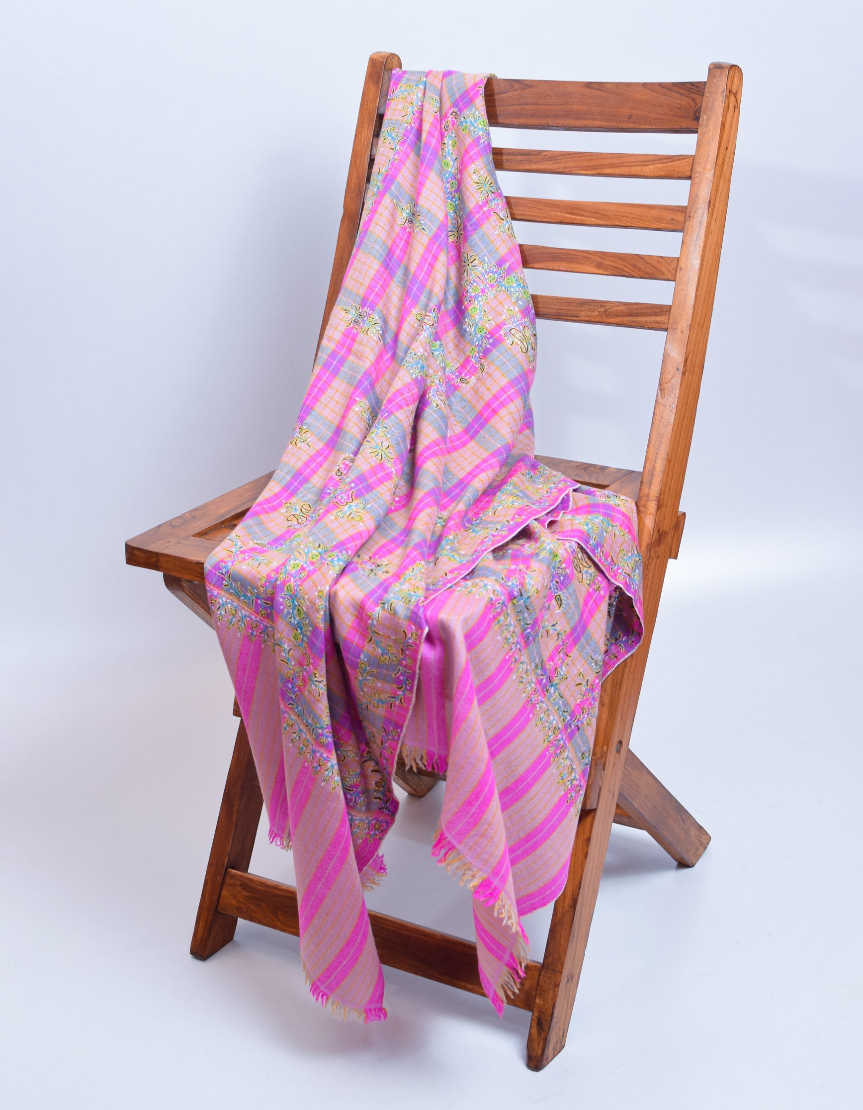 Modern Squares Handwoven Sozni Floral Embroidered Pashmina Stole - Kashmir Box