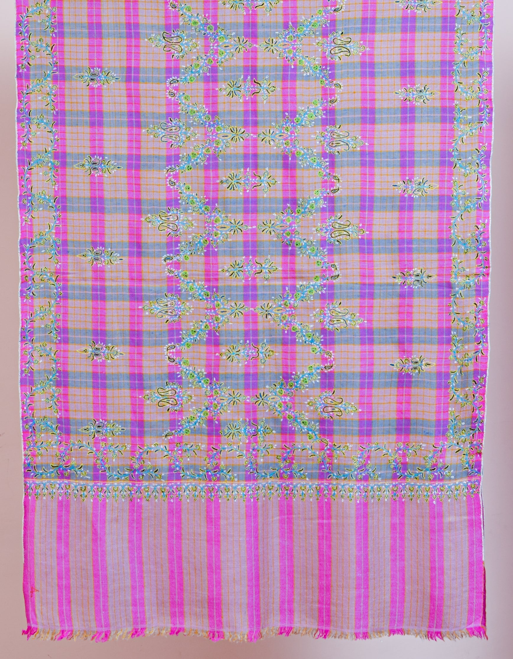 Modern Squares Handwoven Sozni Floral Embroidered Pashmina Stole - Kashmir Box