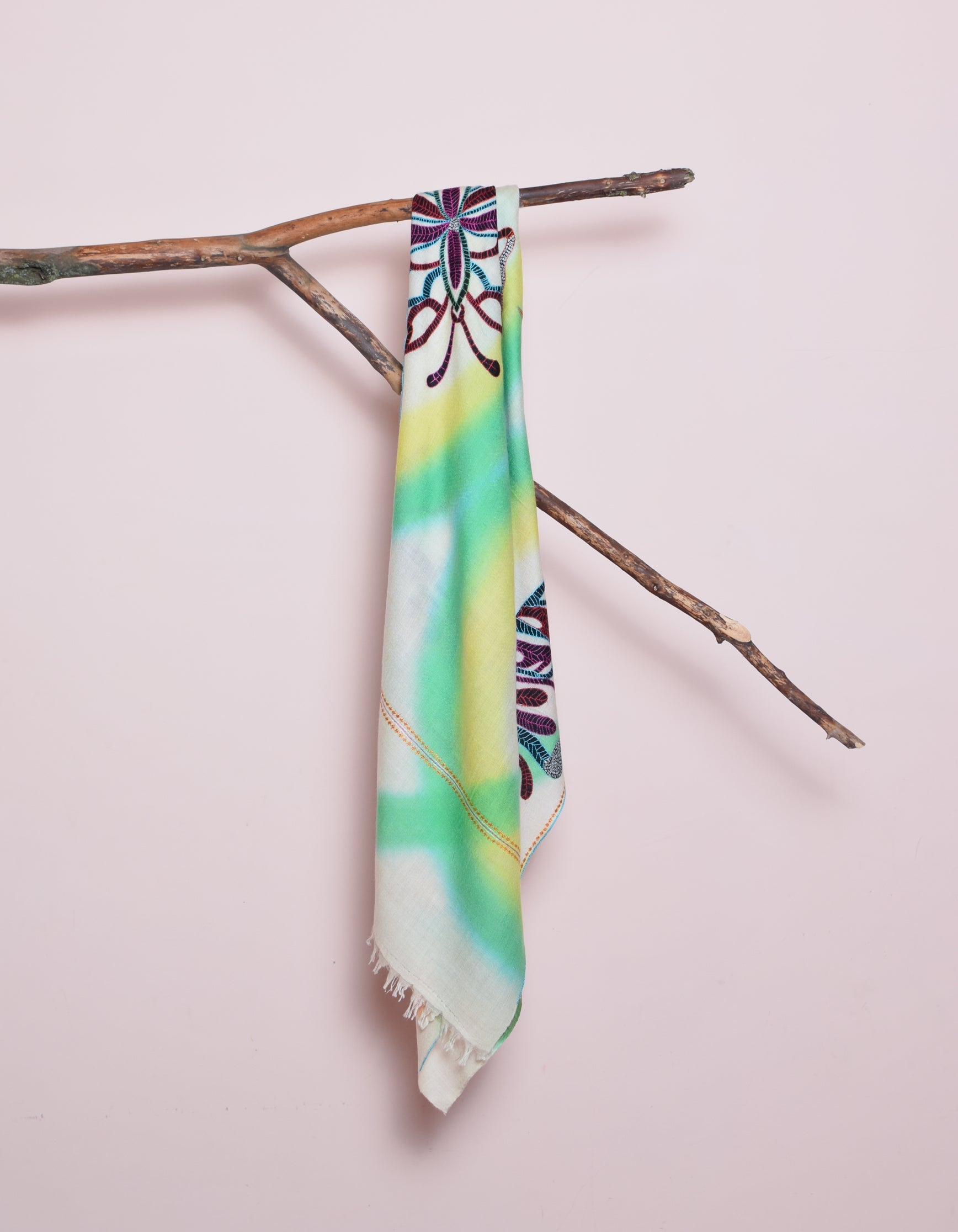 Multicolour Ombre Handwoven Sozni Butterfly Embroidered Cashmere Pashmina Stole - Kashmir Box