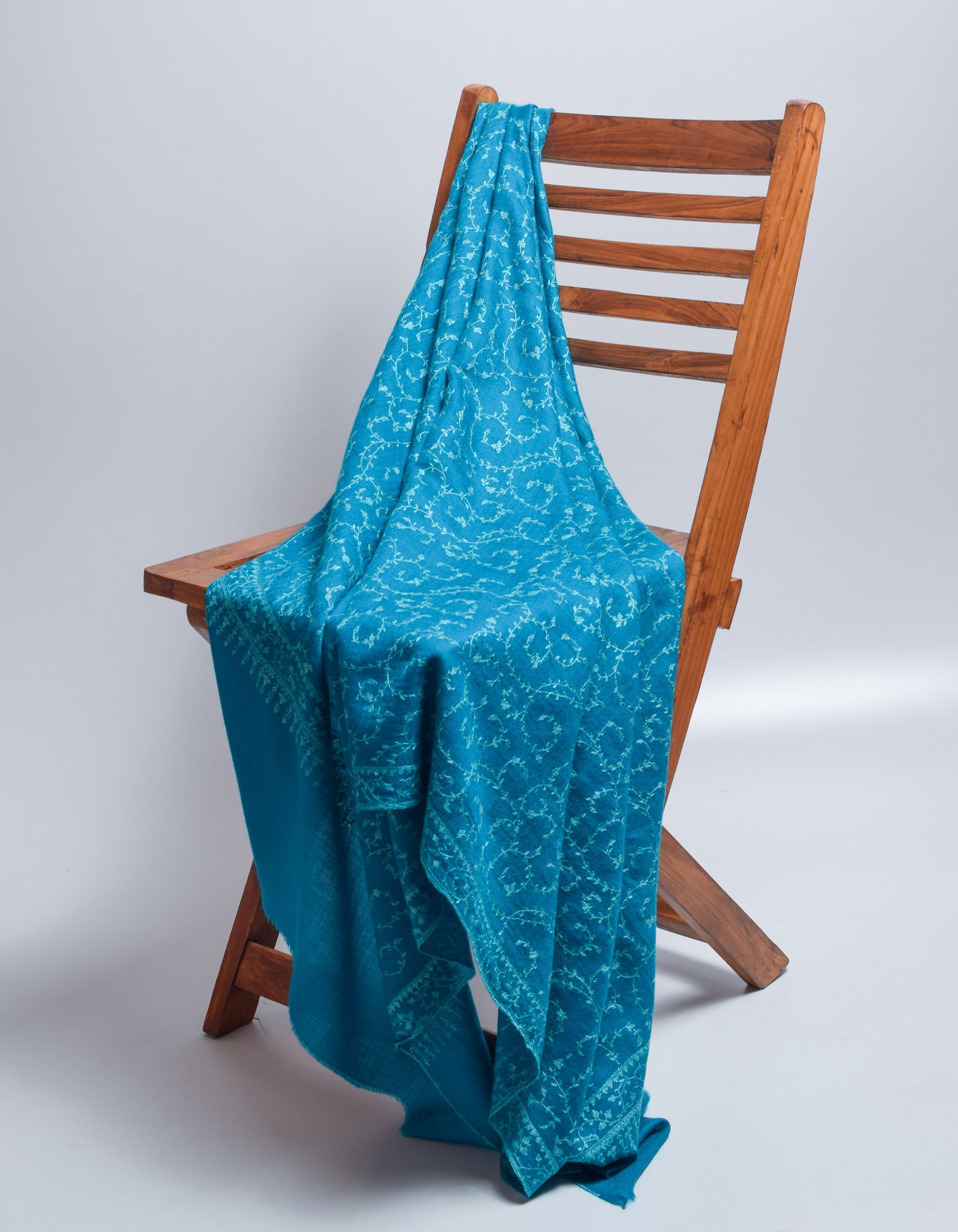 Deep Blue Handwoven Jaali Embroidered Cashmere Pashmina Shawl - Kashmir Box