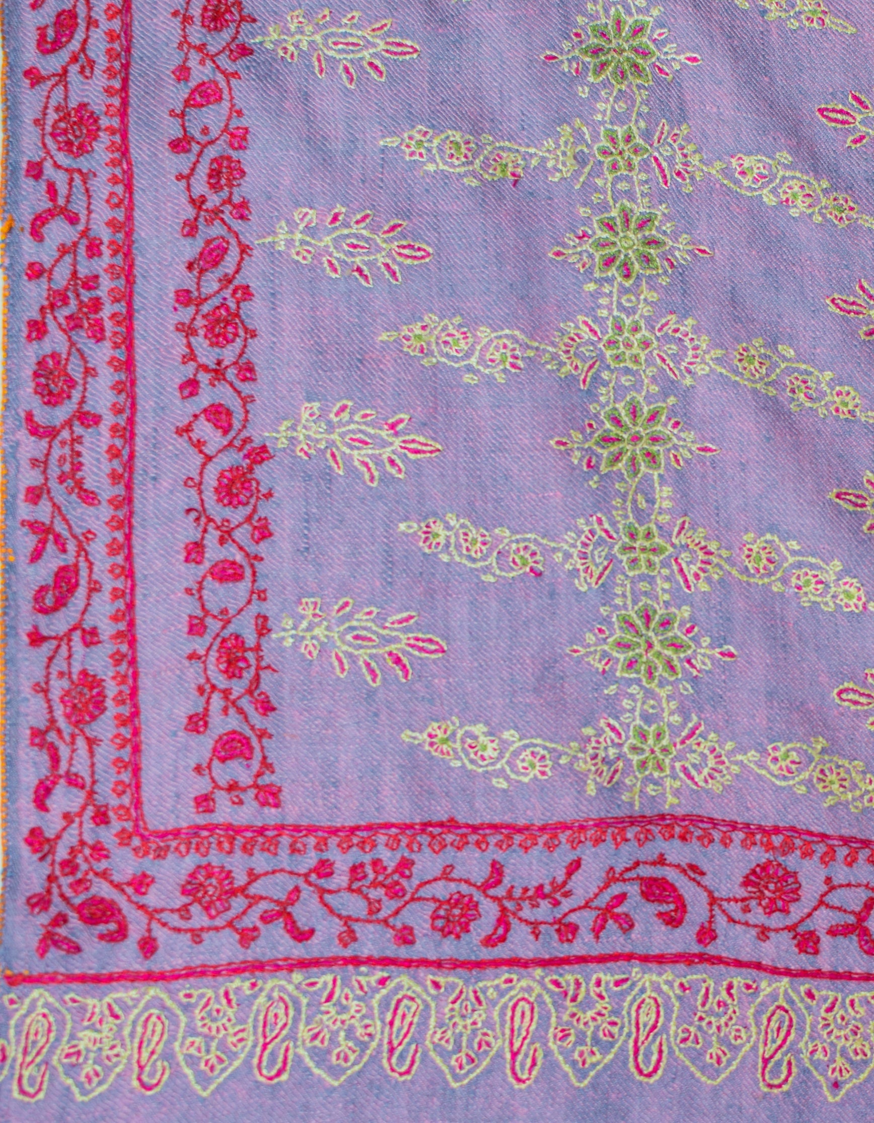 Modern Sozni Embroidered Handwoven Pink-Grey Pashmina Stole - Kashmir Box
