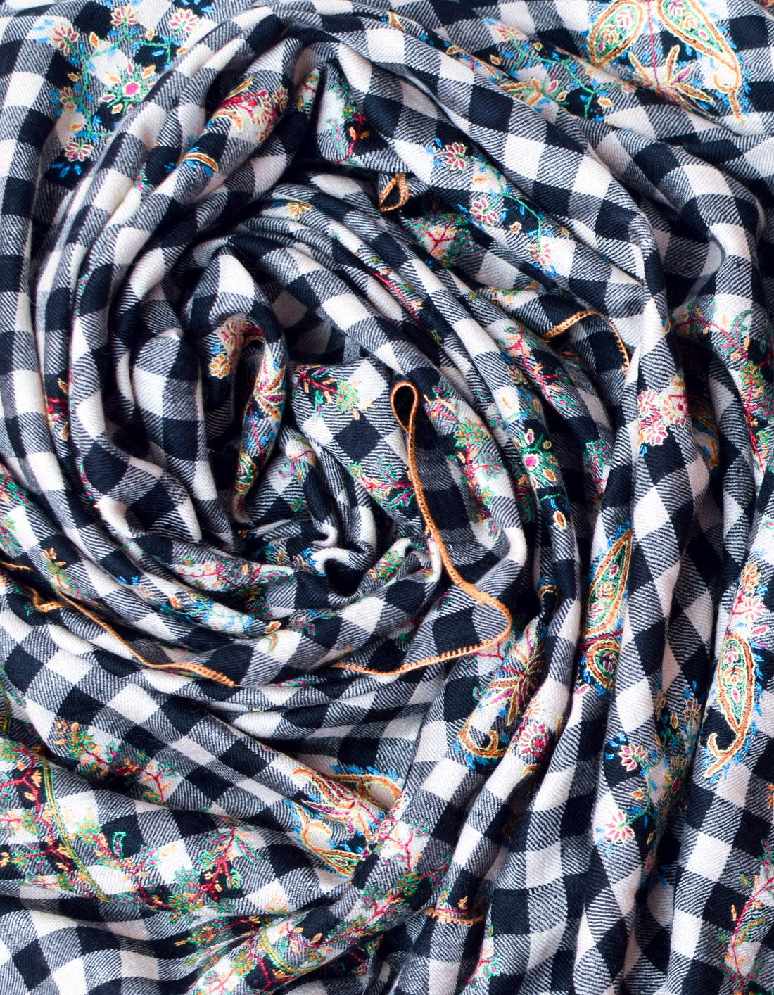 Chess Check Sozni Paisley Embroidered Pashmina Stole - Kashmir Box