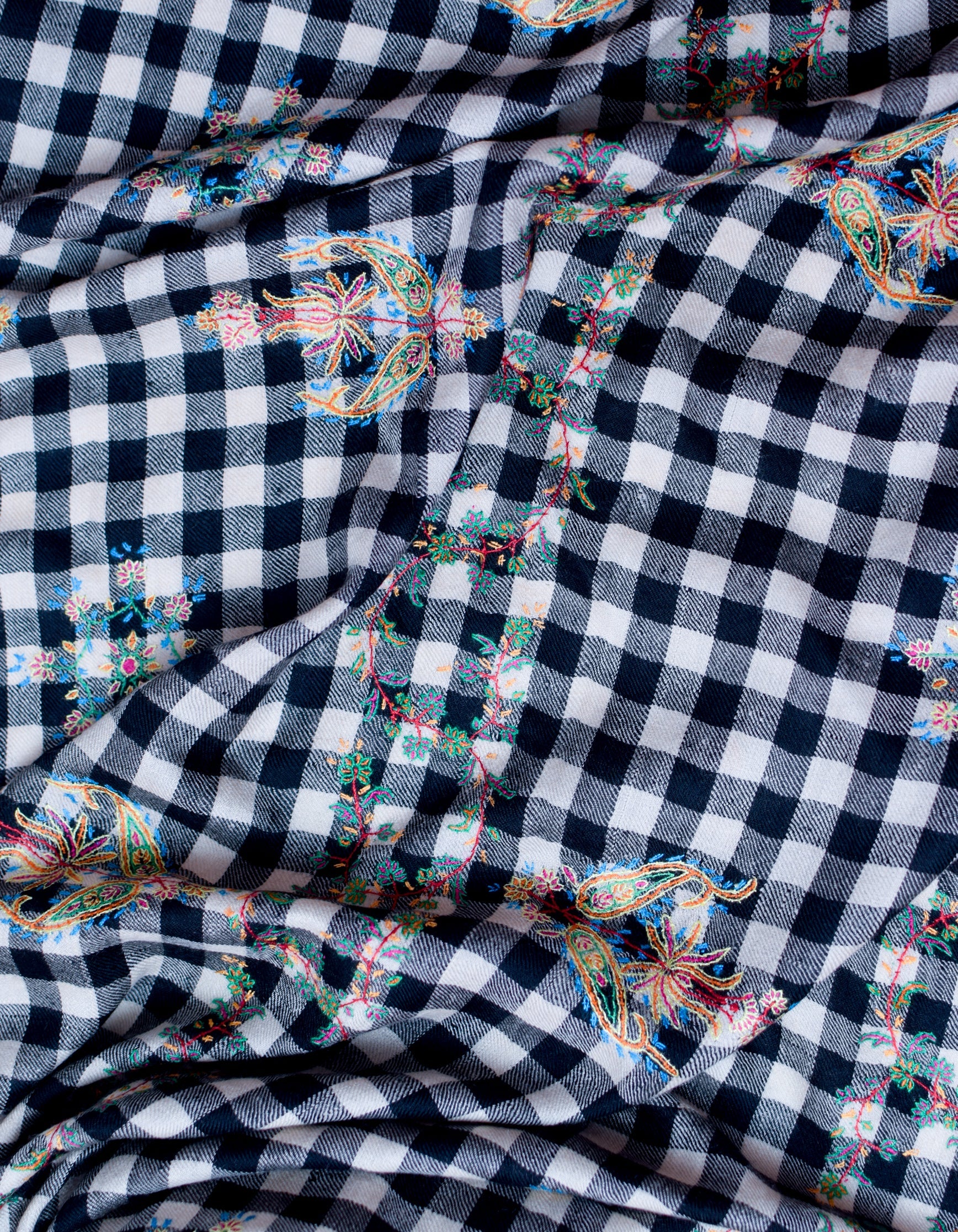 Chess Check Sozni Paisley Embroidered Pashmina Stole - Kashmir Box
