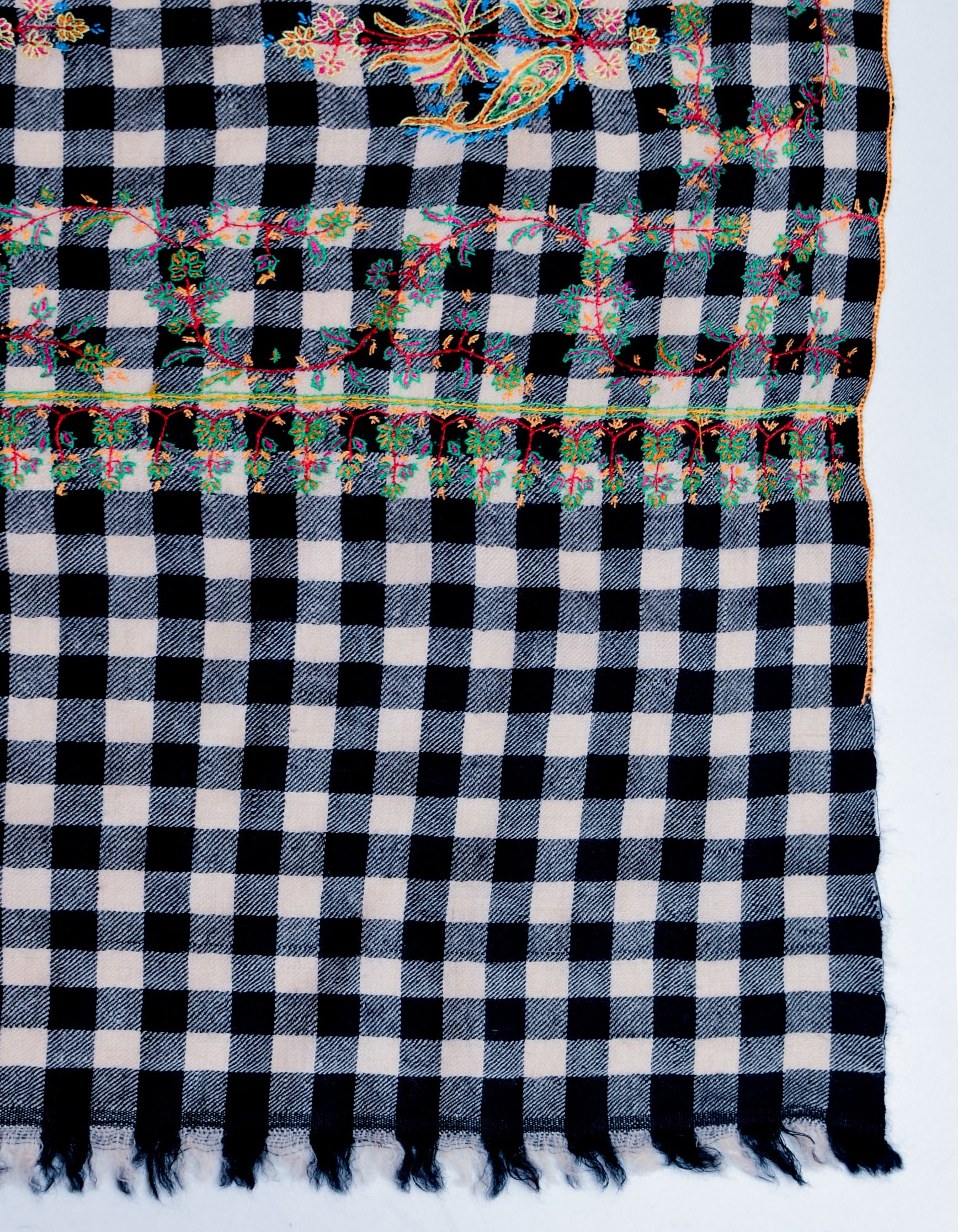 Chess Check Sozni Paisley Embroidered Pashmina Stole - Kashmir Box