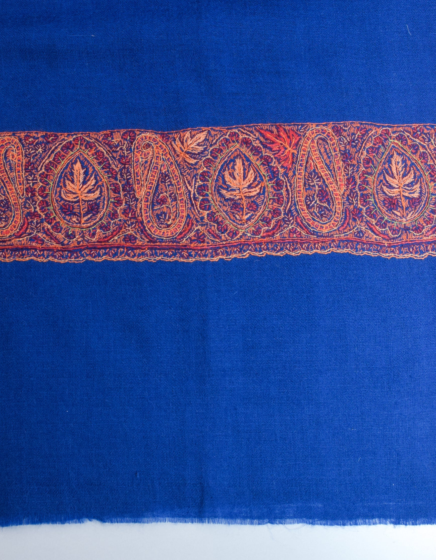Royal Blue Handwoven Palla Embroidered Cashmere Pashmina Shawl - Kashmir Box