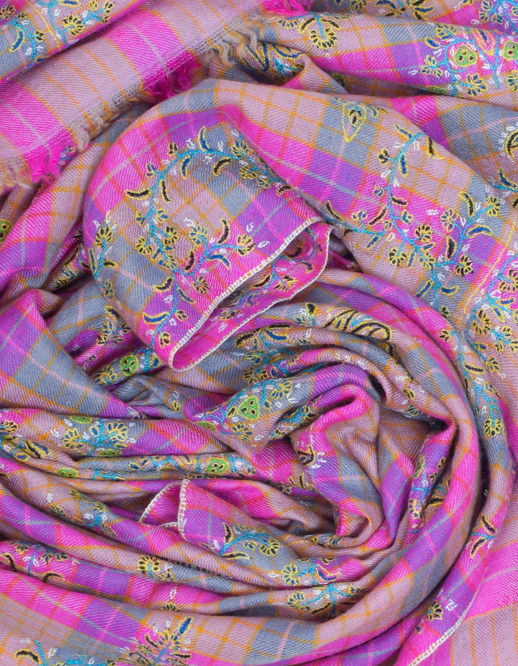 Modern Squares Handwoven Sozni Floral Embroidered Pashmina Stole - Kashmir Box