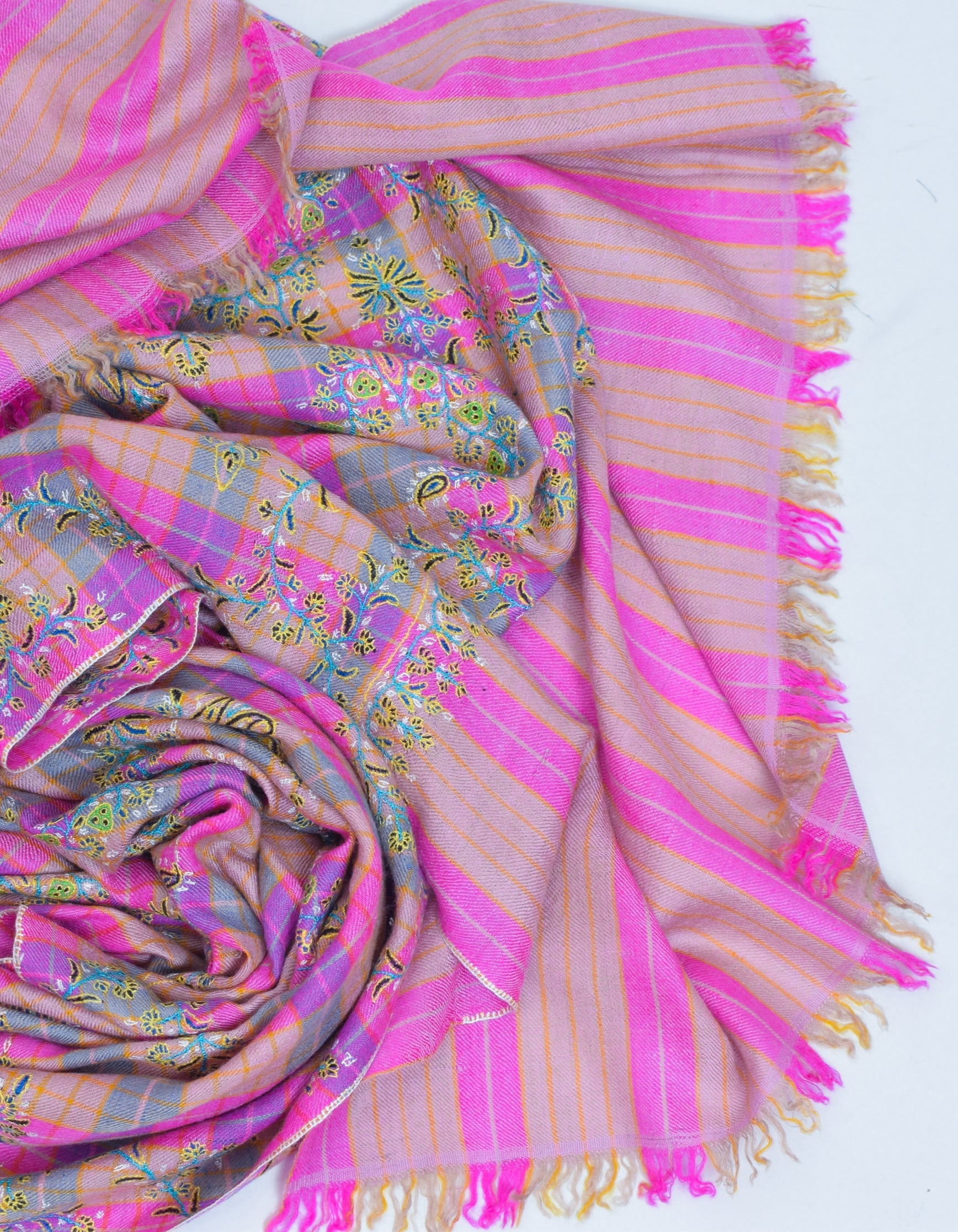 Modern Squares Handwoven Sozni Floral Embroidered Pashmina Stole - Kashmir Box
