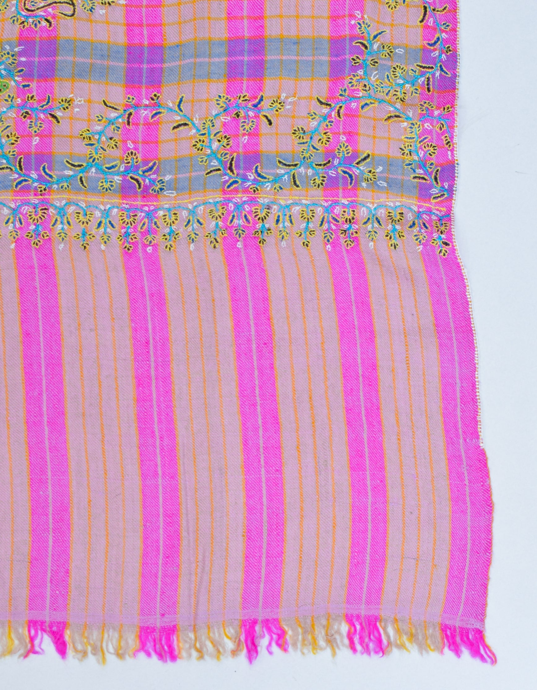 Modern Squares Handwoven Sozni Floral Embroidered Pashmina Stole - Kashmir Box