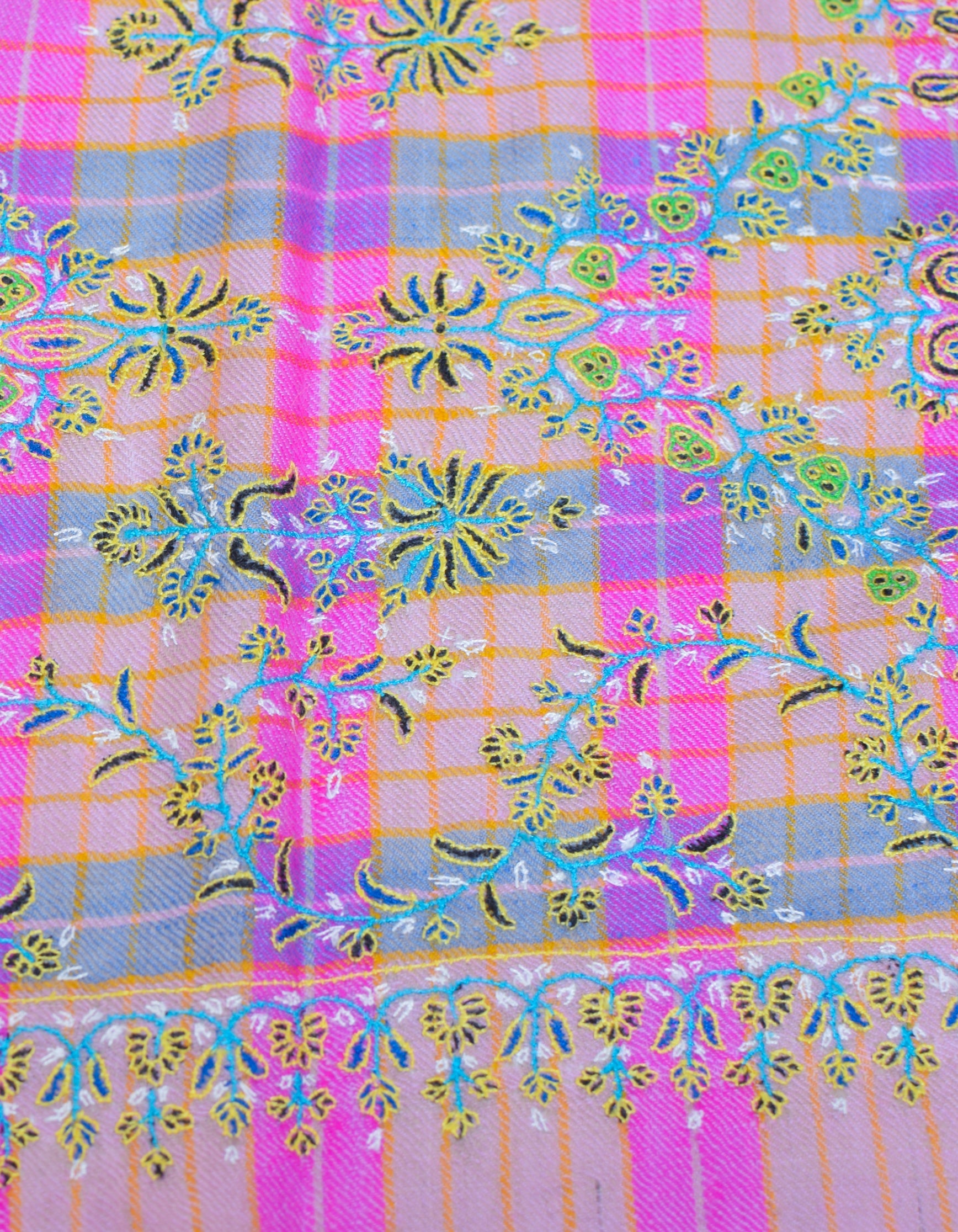 Modern Squares Handwoven Sozni Floral Embroidered Pashmina Stole - Kashmir Box