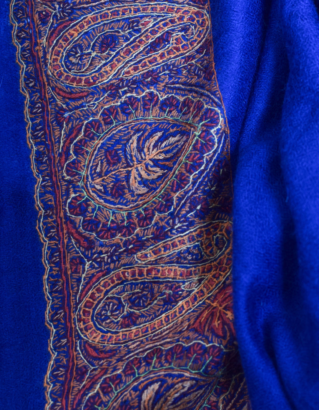 Royal Blue Handwoven Palla Embroidered Cashmere Pashmina Shawl - Kashmir Box