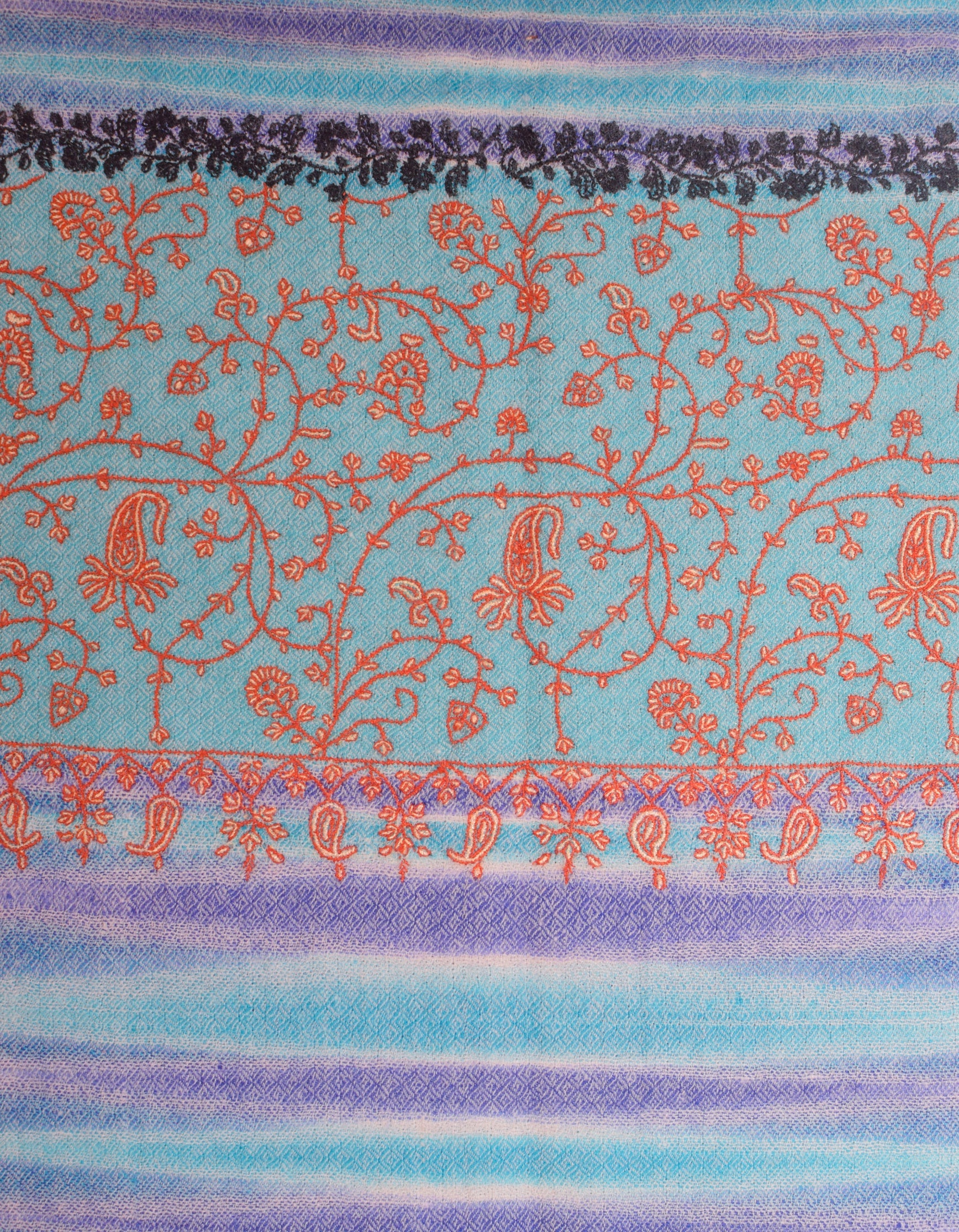 Multi-Blue Ikat Handwoven Sozni Embroidered Cashmere Pashmina Stole - Kashmir Box