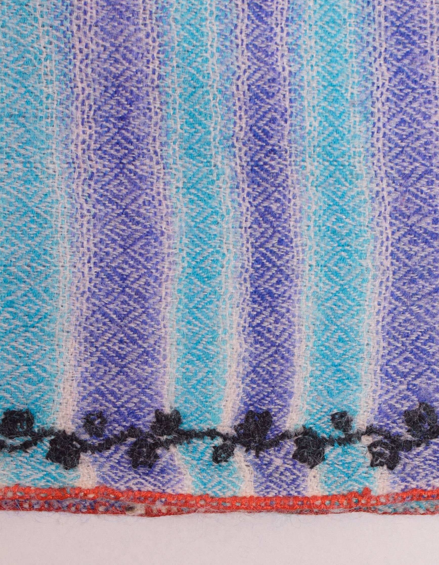 Multi-Blue Ikat Handwoven Sozni Embroidered Cashmere Pashmina Stole - Kashmir Box